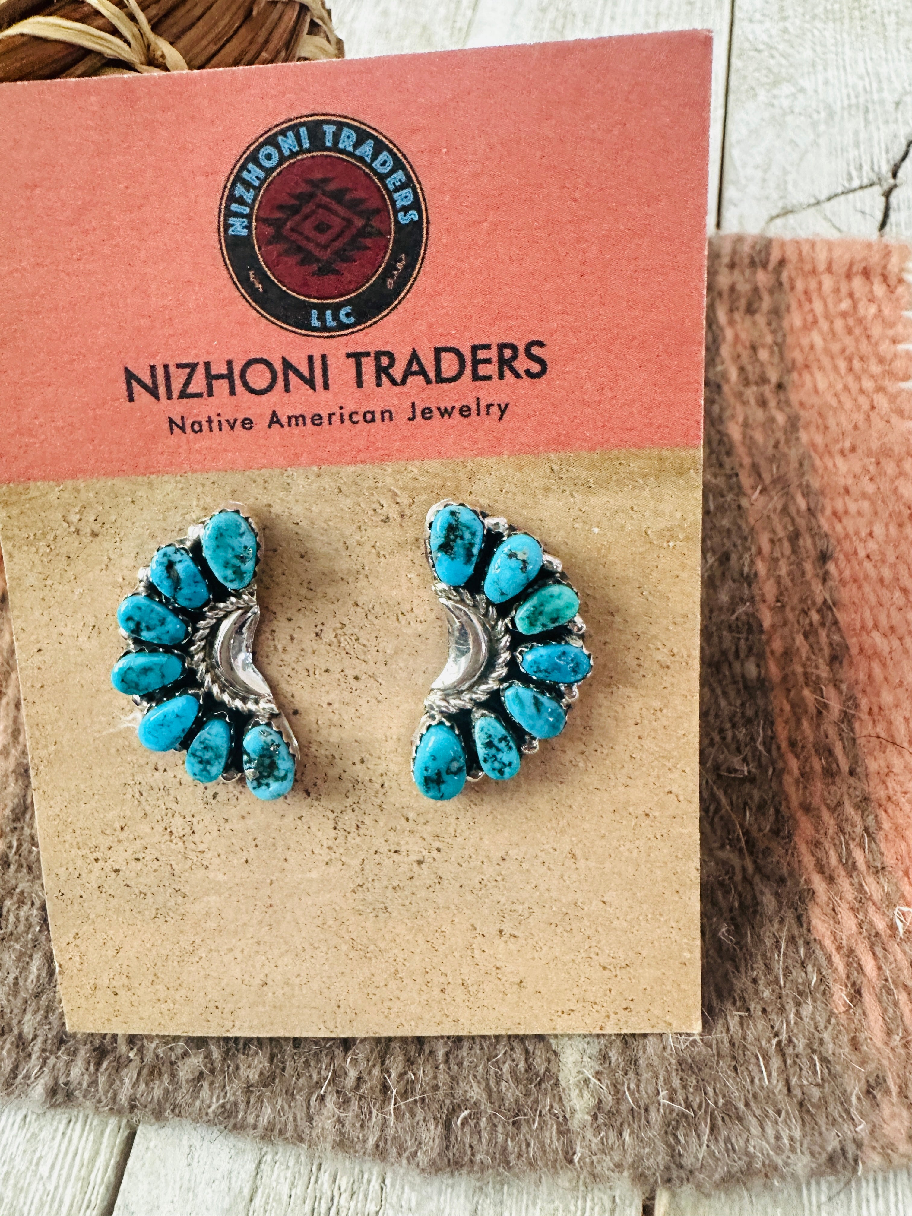 Handcrafted Sterling Silver & Turquoise Cluster Post Earrings