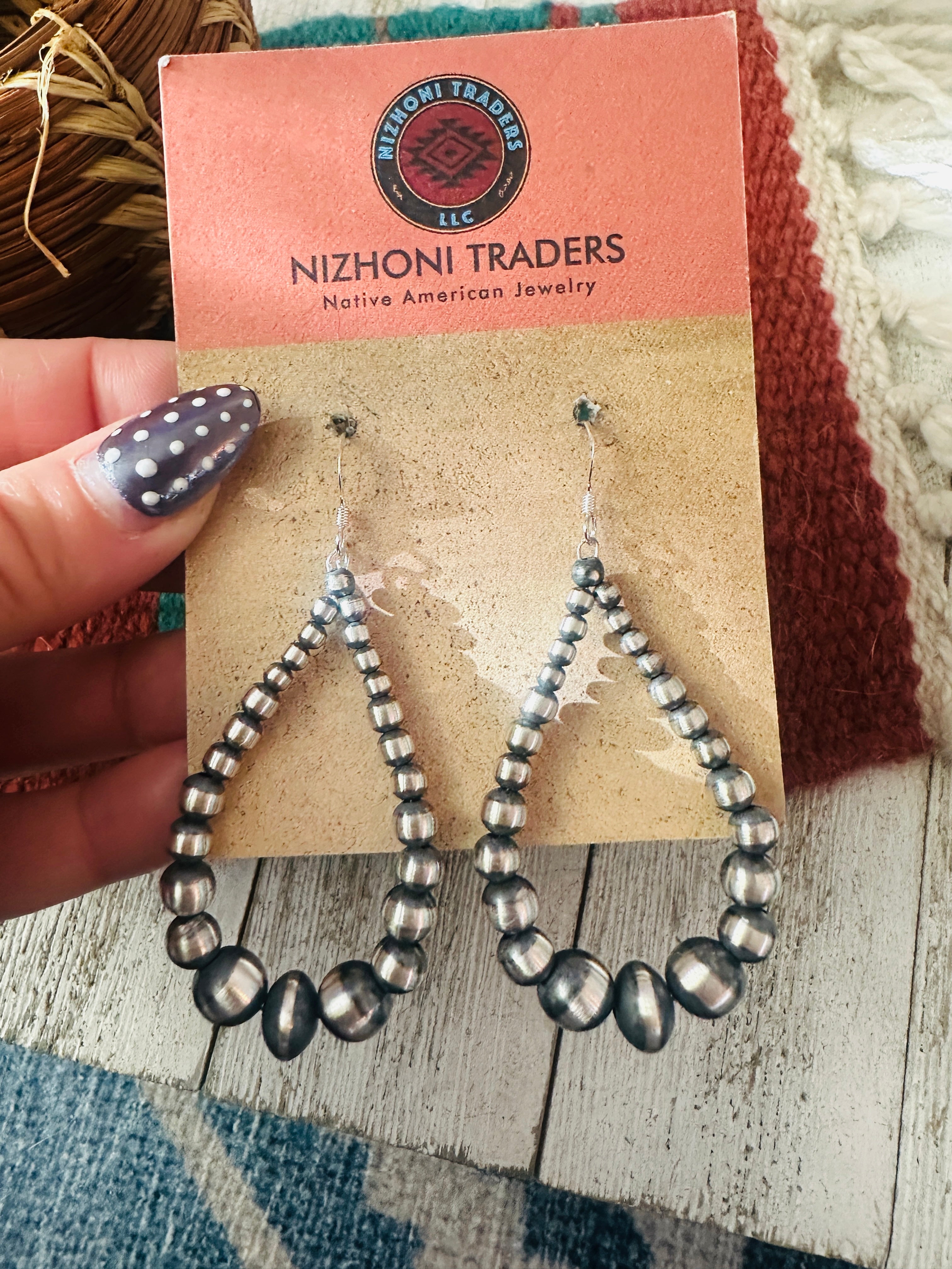 Handcrafted Sterling Silver Beaded Dangle Hoop Earrings