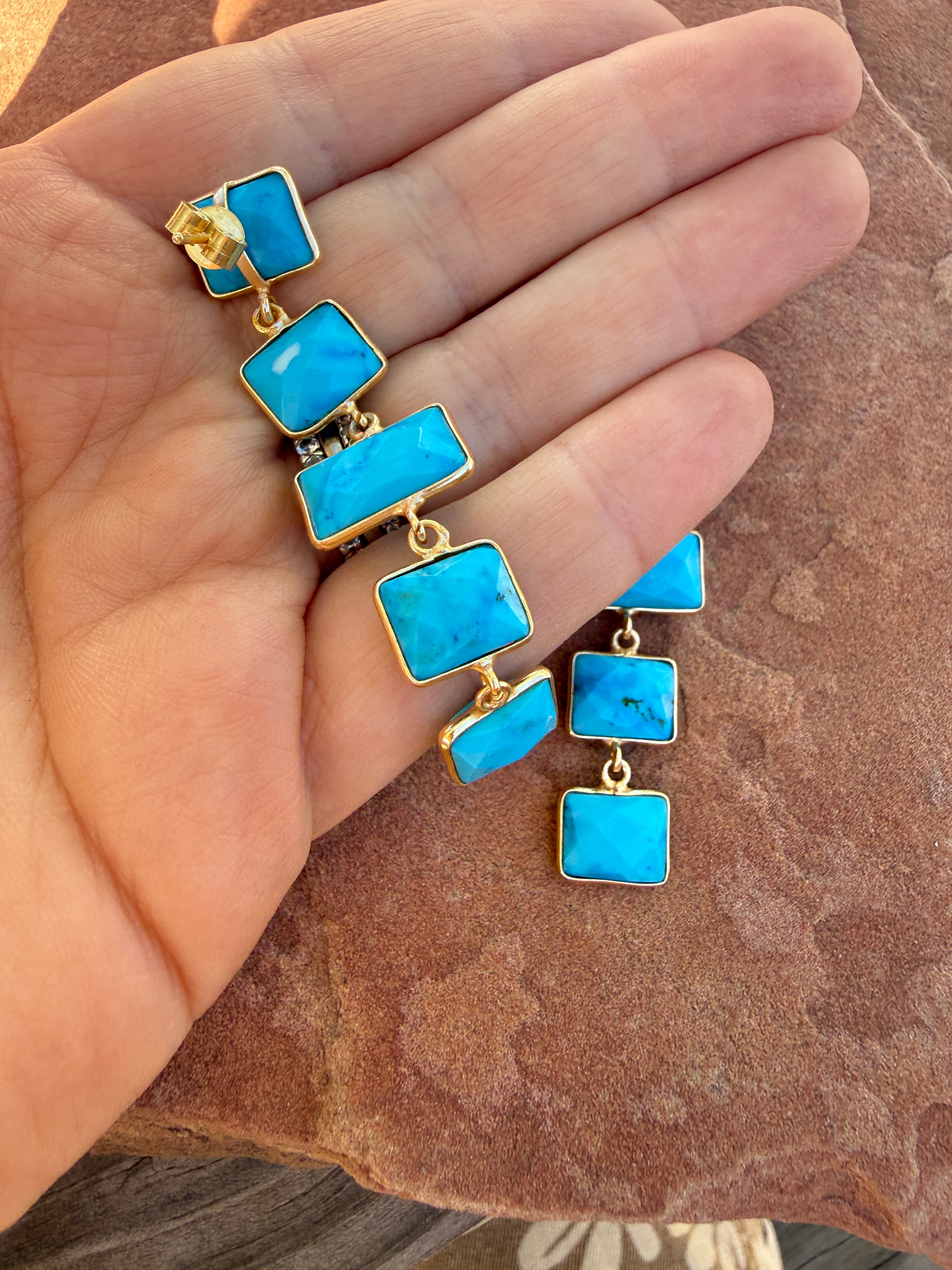 “The Golden Collection” BLUEBIRD BABE Handmade Gold Plated Sterling Silver & Natural Turquoise Earrings