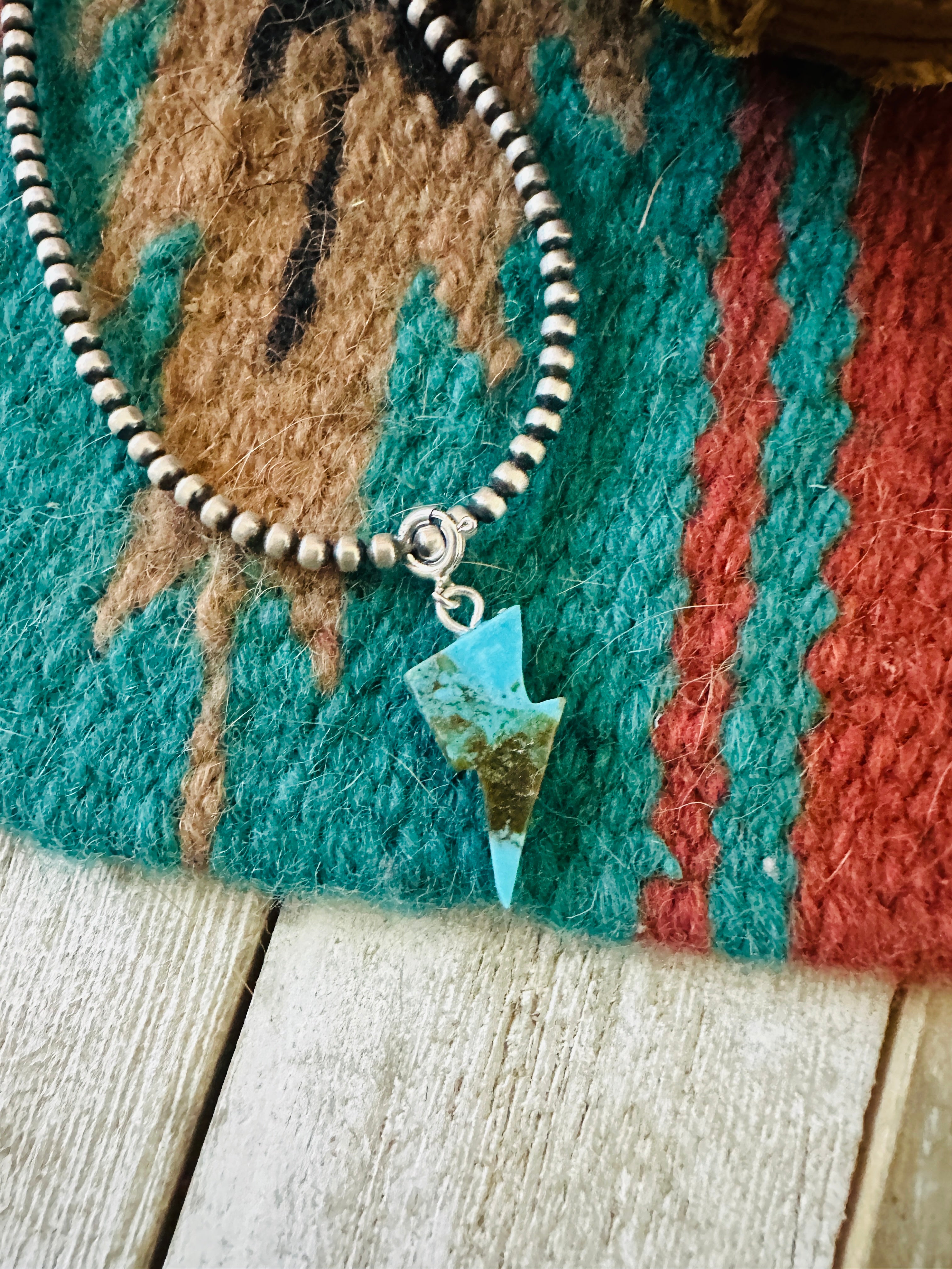 Handcrafted Hand Carved Turquoise Lightning Bolt Charm