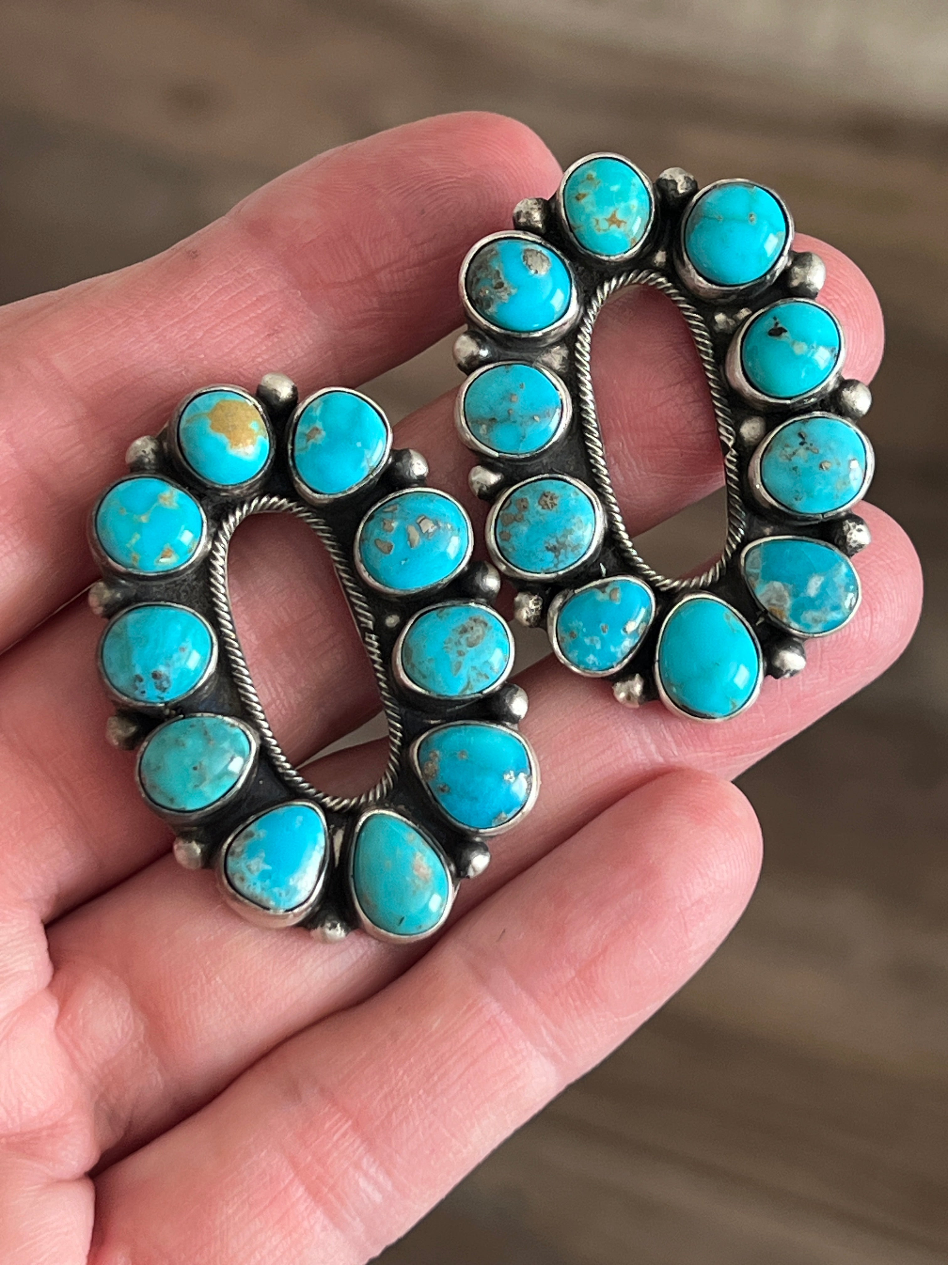 Handcrafted Sterling Silver and Whitewater Campitos Turquoise Cluster Necklace and Earring Set by Sheila Becenti