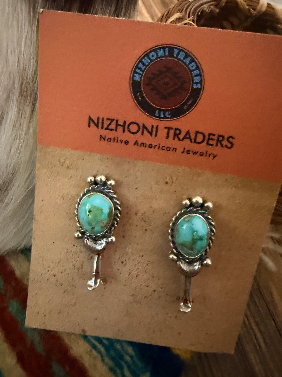 Handcrafted Sonoran Mountain Turquoise & Sterling Silver Squash Blossom Necklace and Earring Set by Larry Kaye