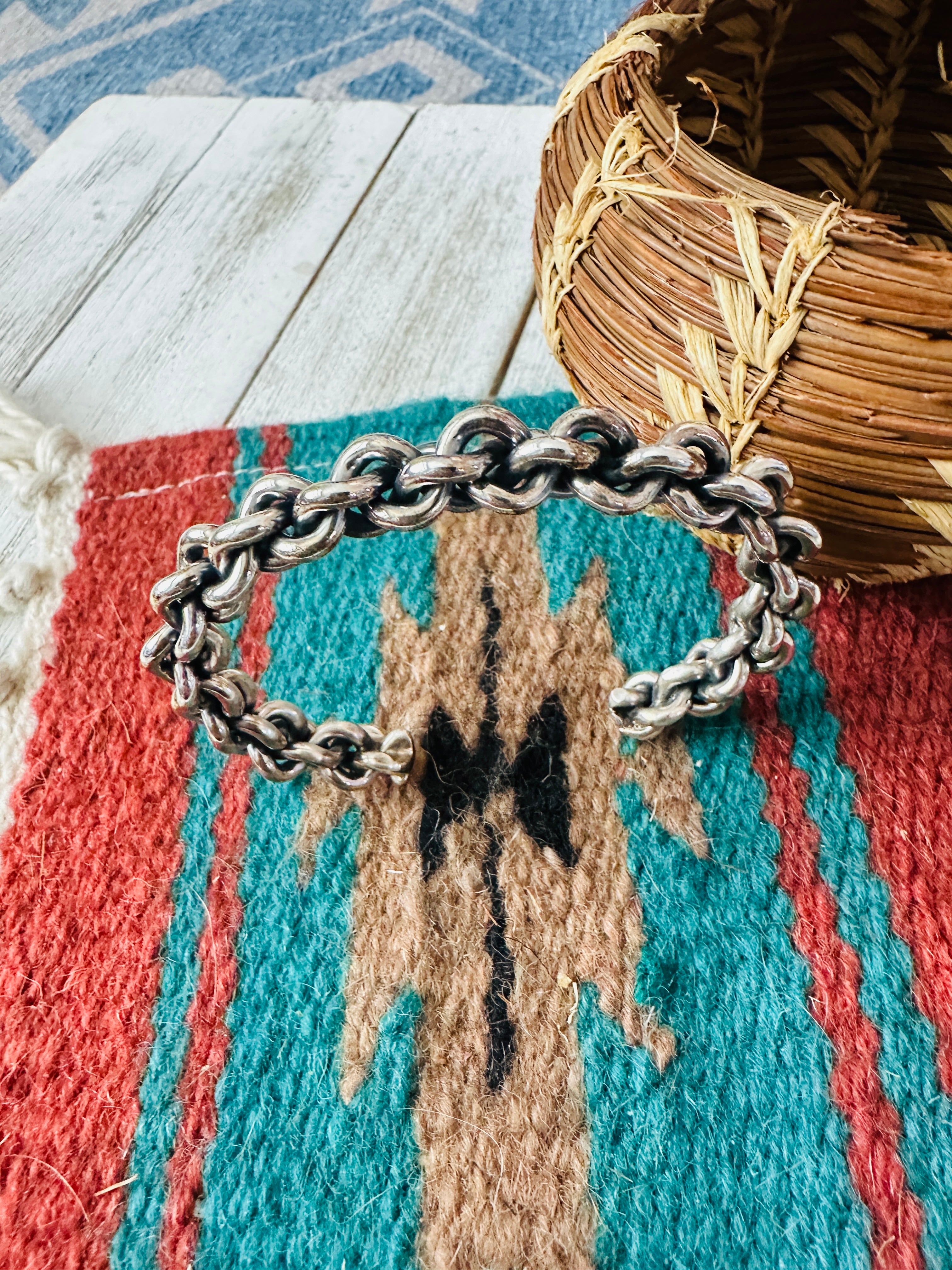 Handcrafted Sterling Silver Chain Cuff Bracelet