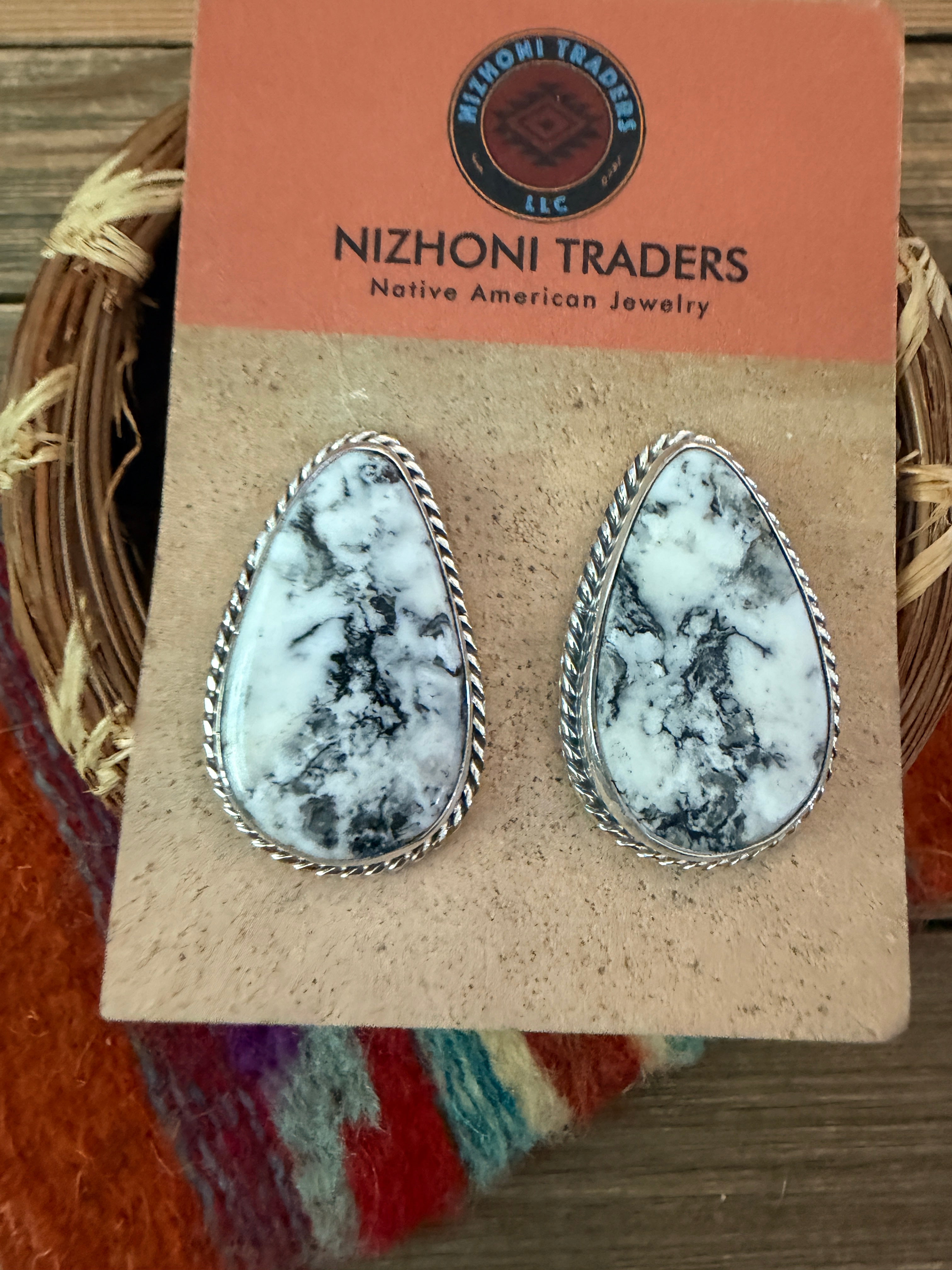 Handcrafted White Buffalo & Sterling Silver Post Earrings