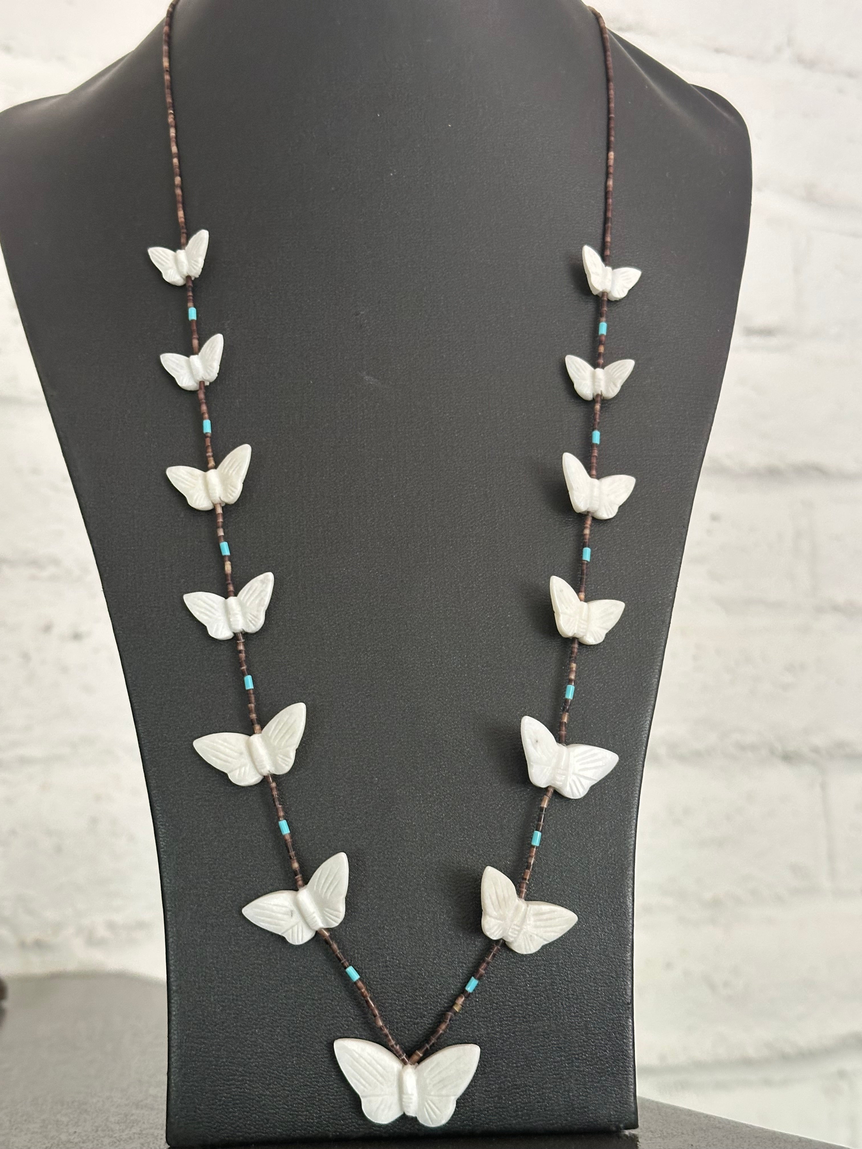 Handcrafted Multi Stone & Heishi Beaded Butterfly Fetish Necklace