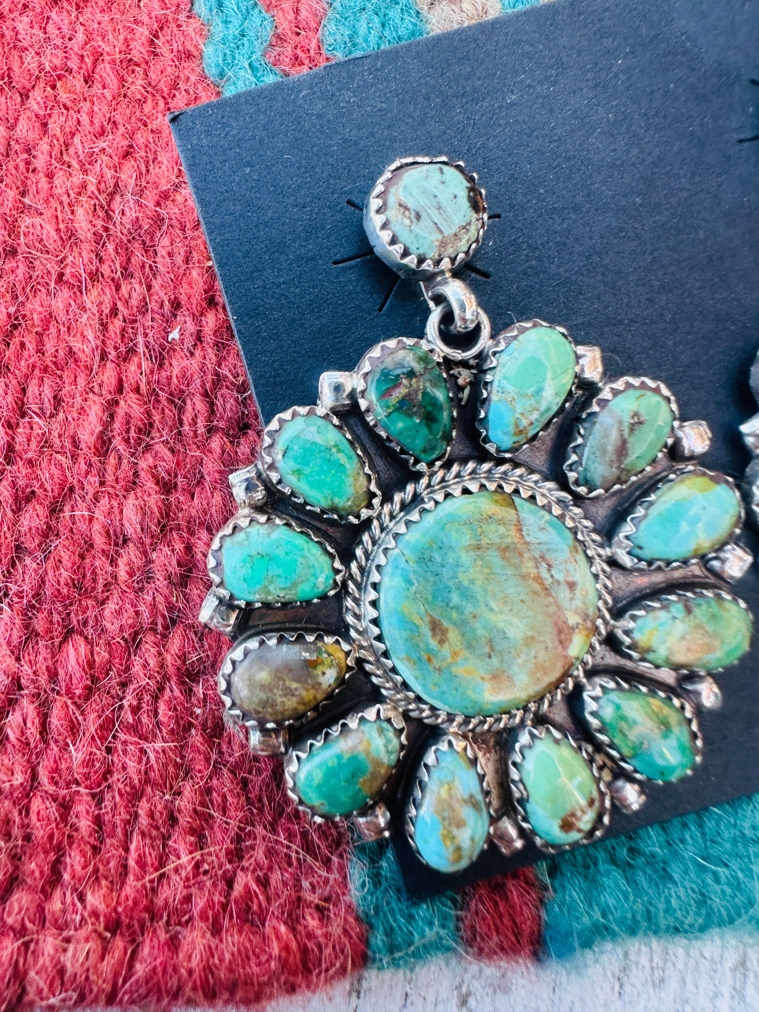 Handcrafted Turquoise & Sterling Silver Cluster Dangle Earrings