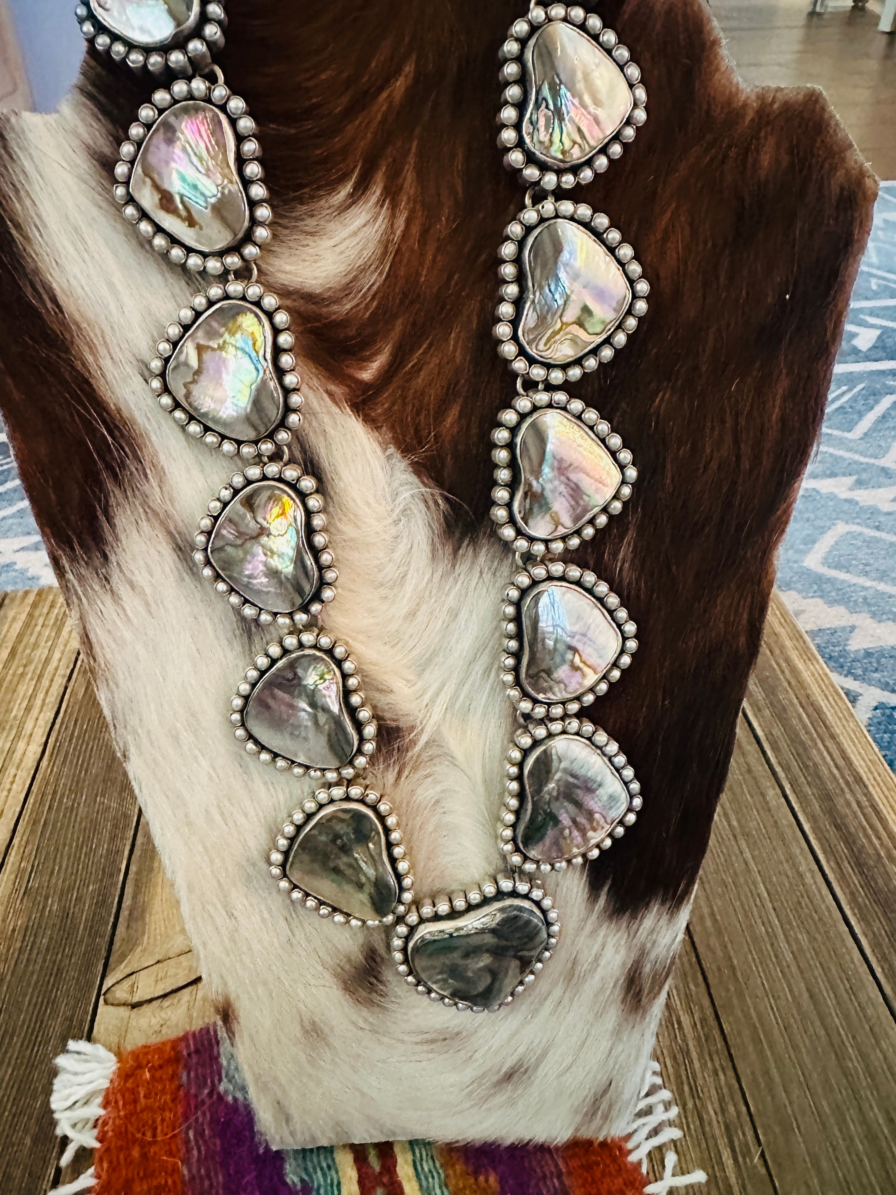 Handcrafted Abalone, Mother of Pearl & Sterling Silver Heart Necklace by Federico Jimenez