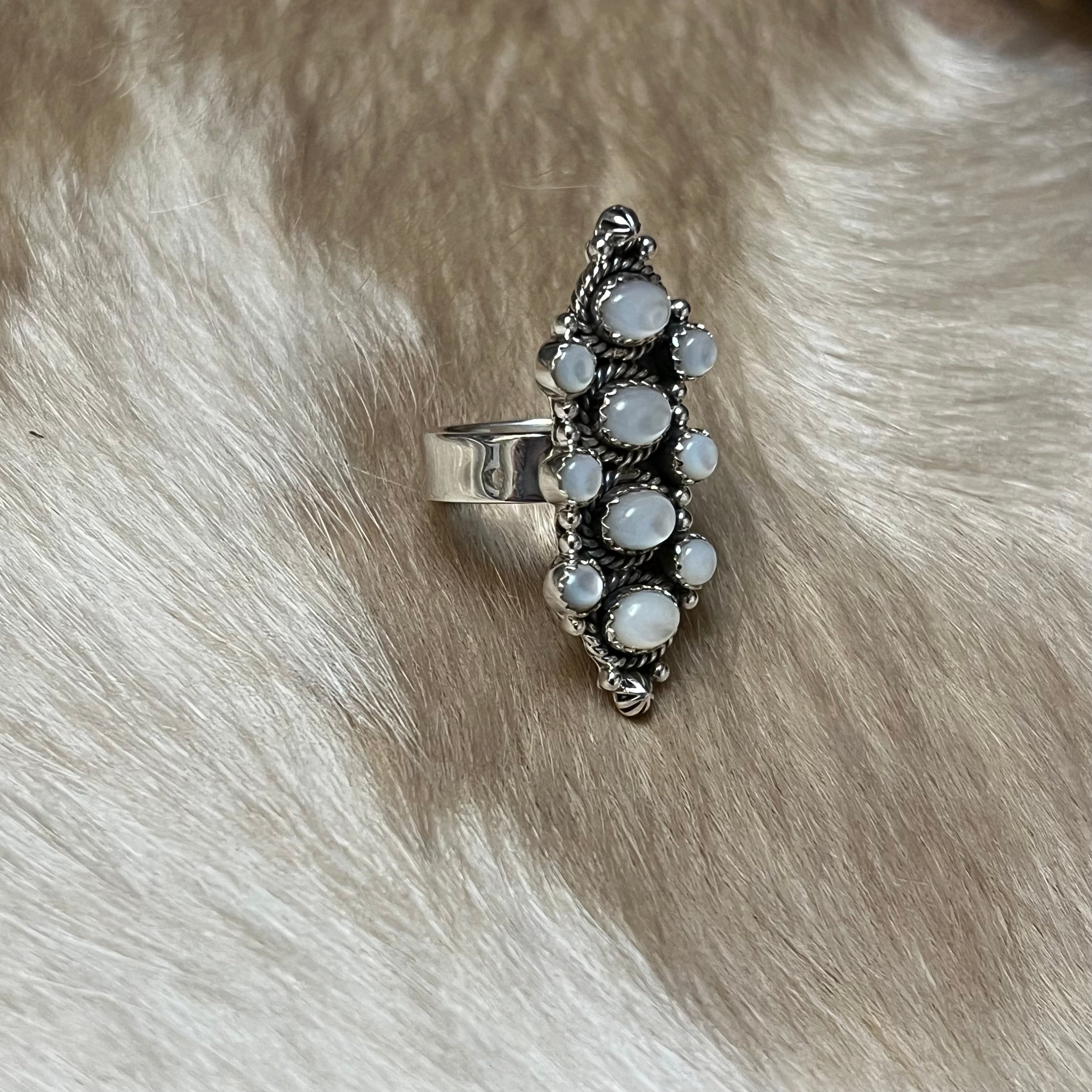 Handmade Sterling Silver & Mother of Pearl Cluster Ring