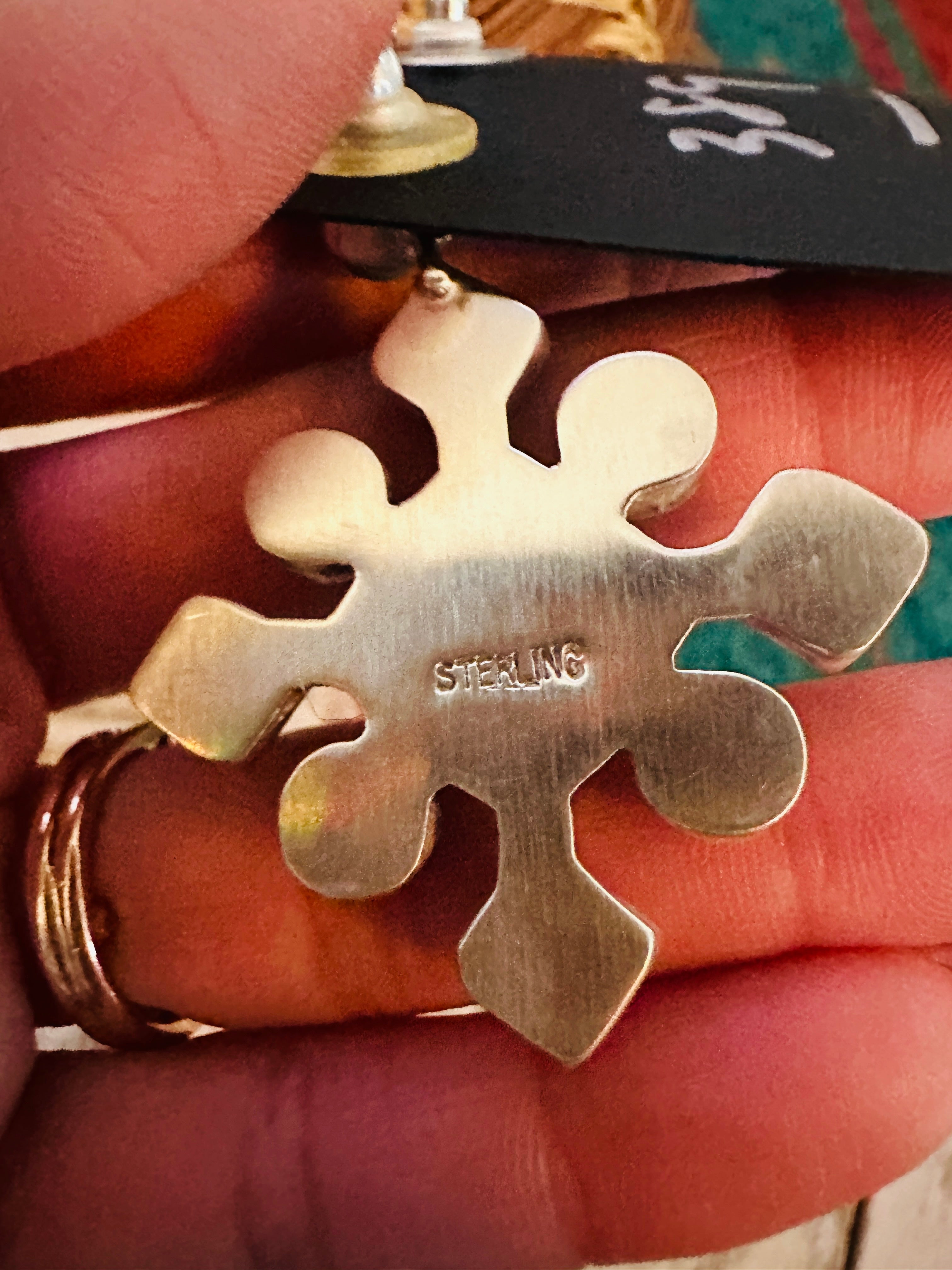 Handcrafted Queen Pink Conch, Turquoise & Sterling Silver Cluster Dangle Earrings