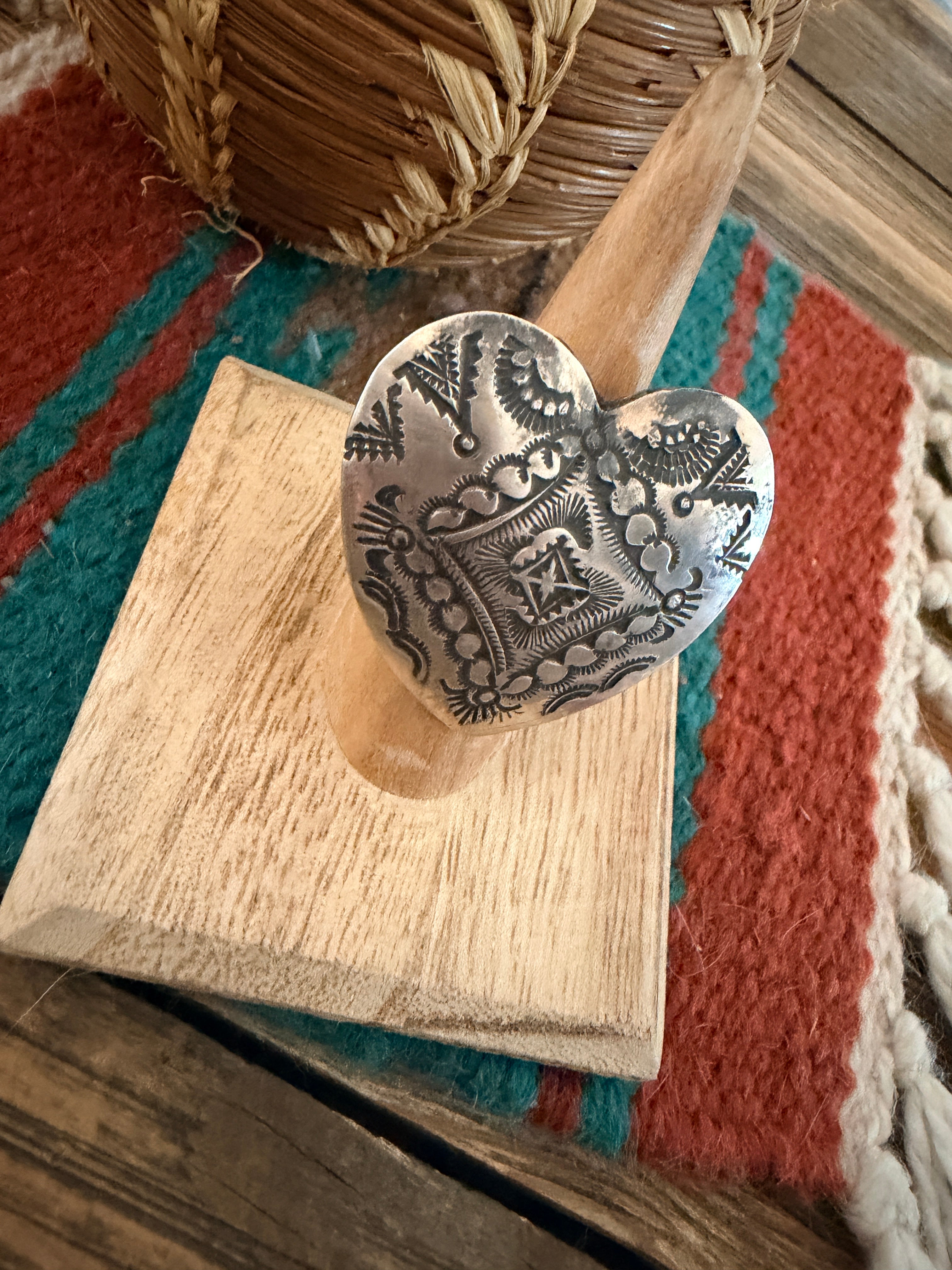 Handcrafted Sterling Silver Adjustable Heart Concho Ring by Vincent Platero