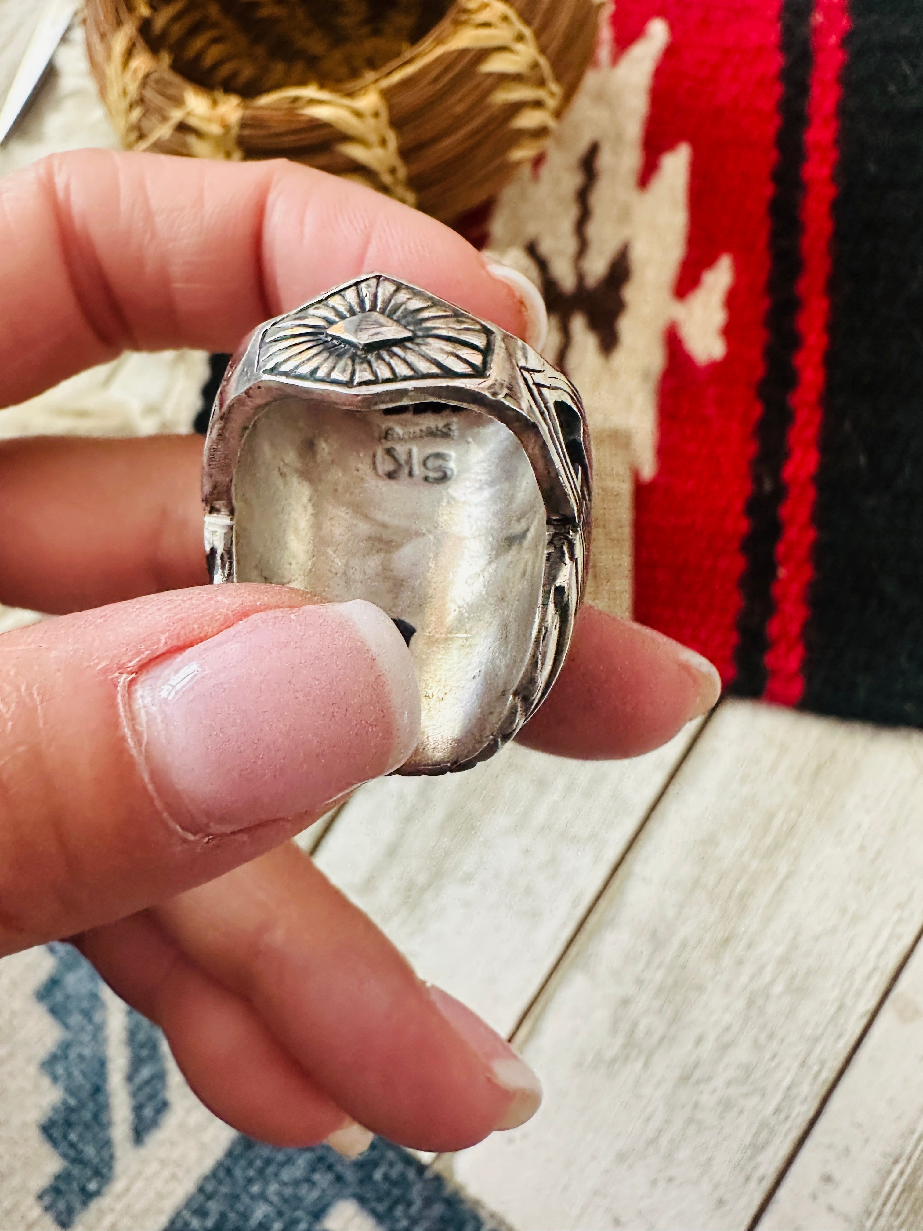 Old Pawn Navajo Sterling Silver & Lapis Men’s Ring Size 9