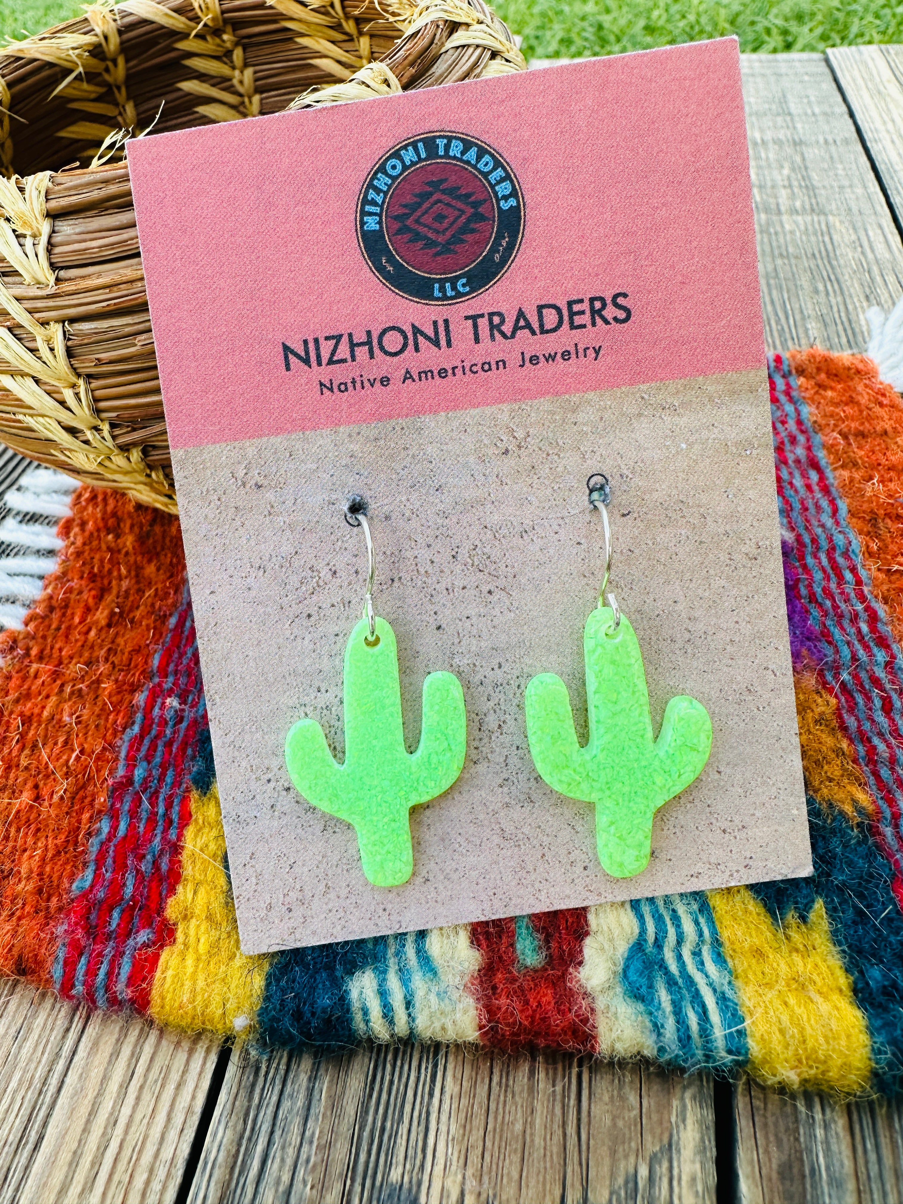 Handcrafted Sterling Silver & Opal Cactus Dangle Earrings