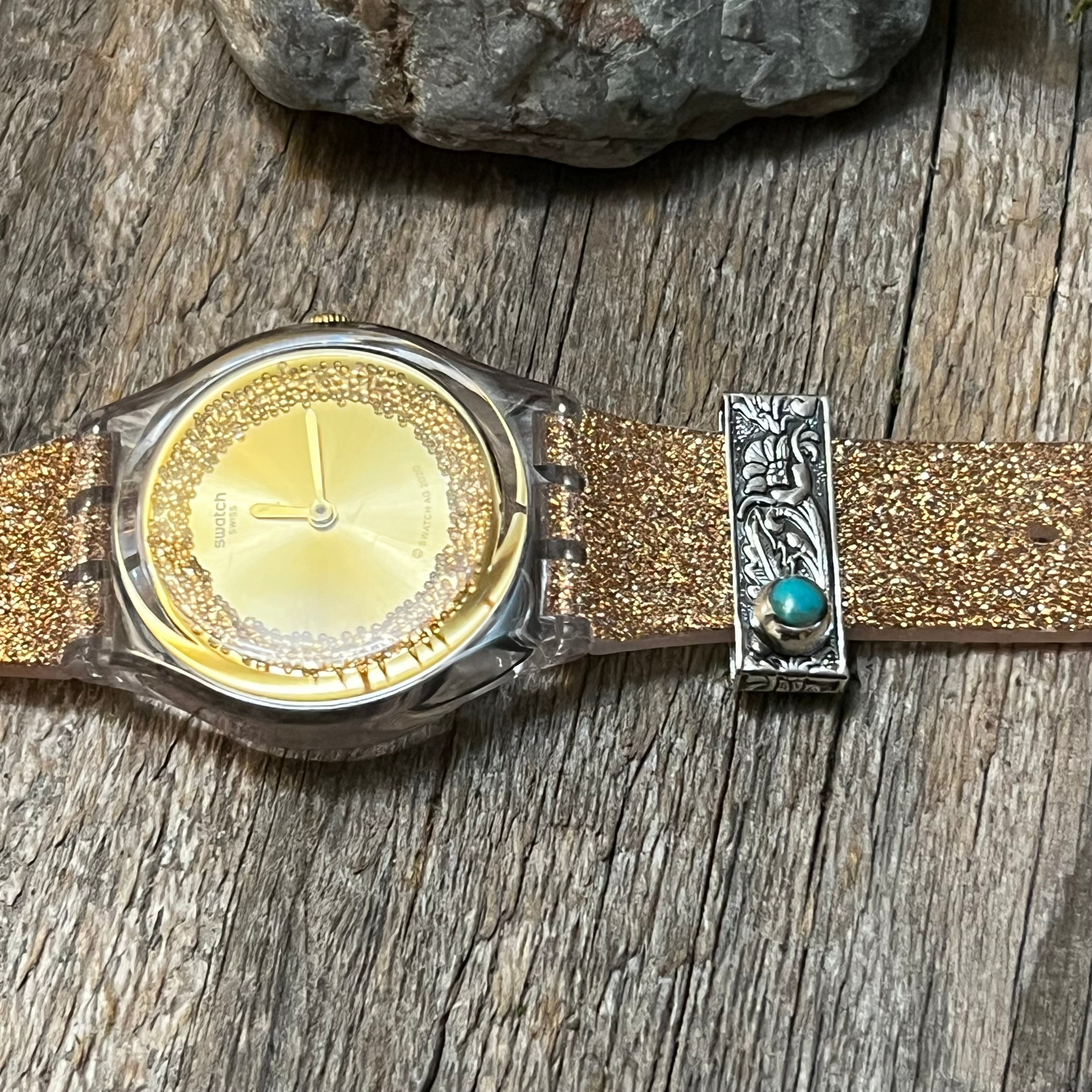 Handmade Etched Sterling Silver & Turquoise Watch Charms