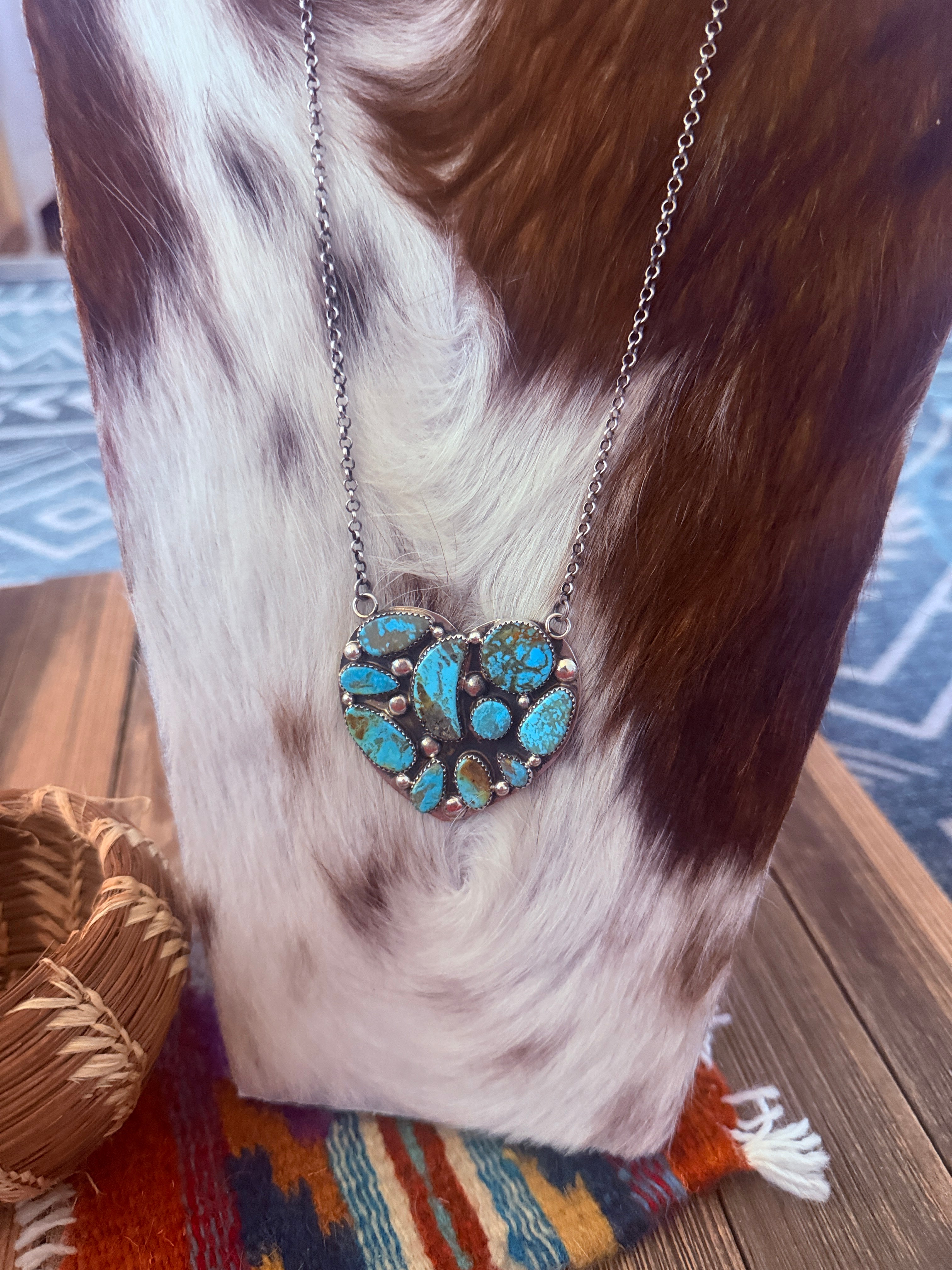 Handcrafted Turquoise & Sterling Silver Heart Necklace by Jacqueline Silver