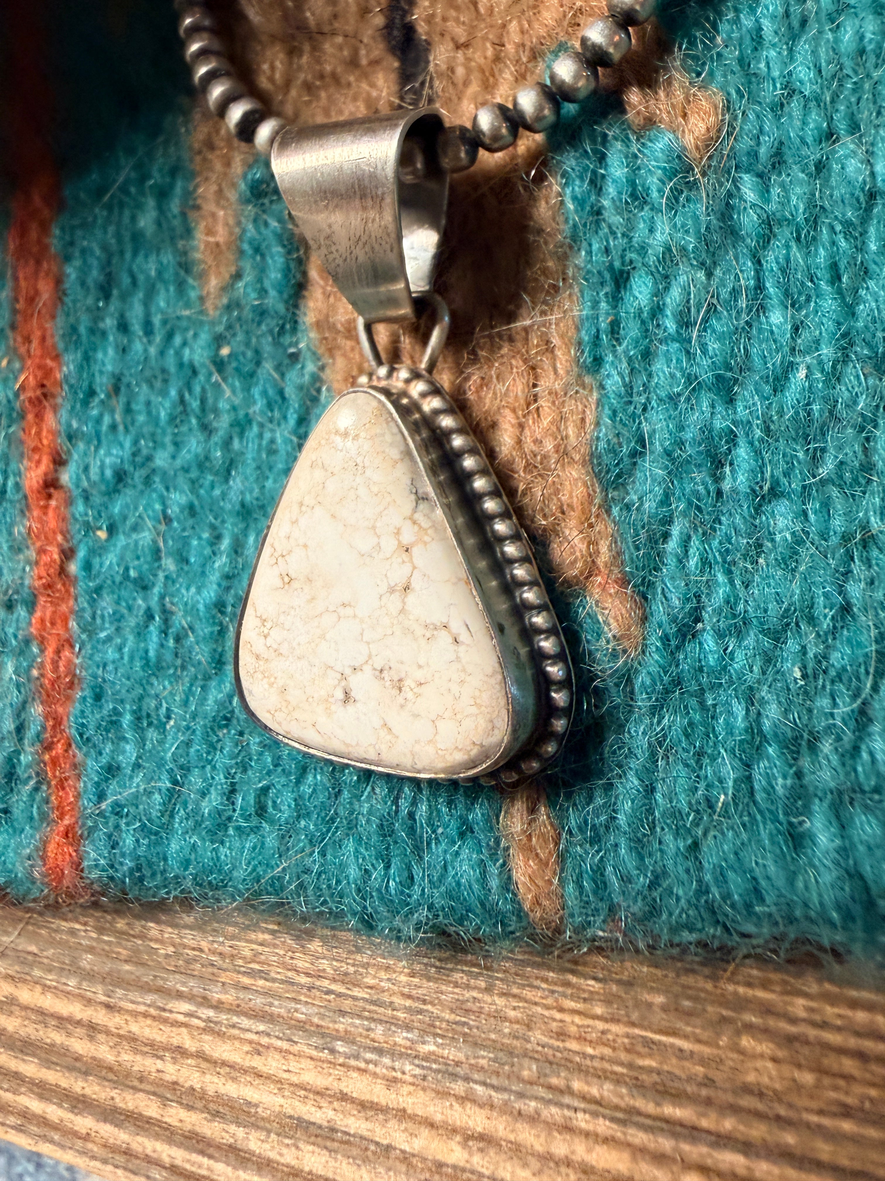 Handcrafted Sterling Silver & White Buffalo Pendant by Sheila Becenti