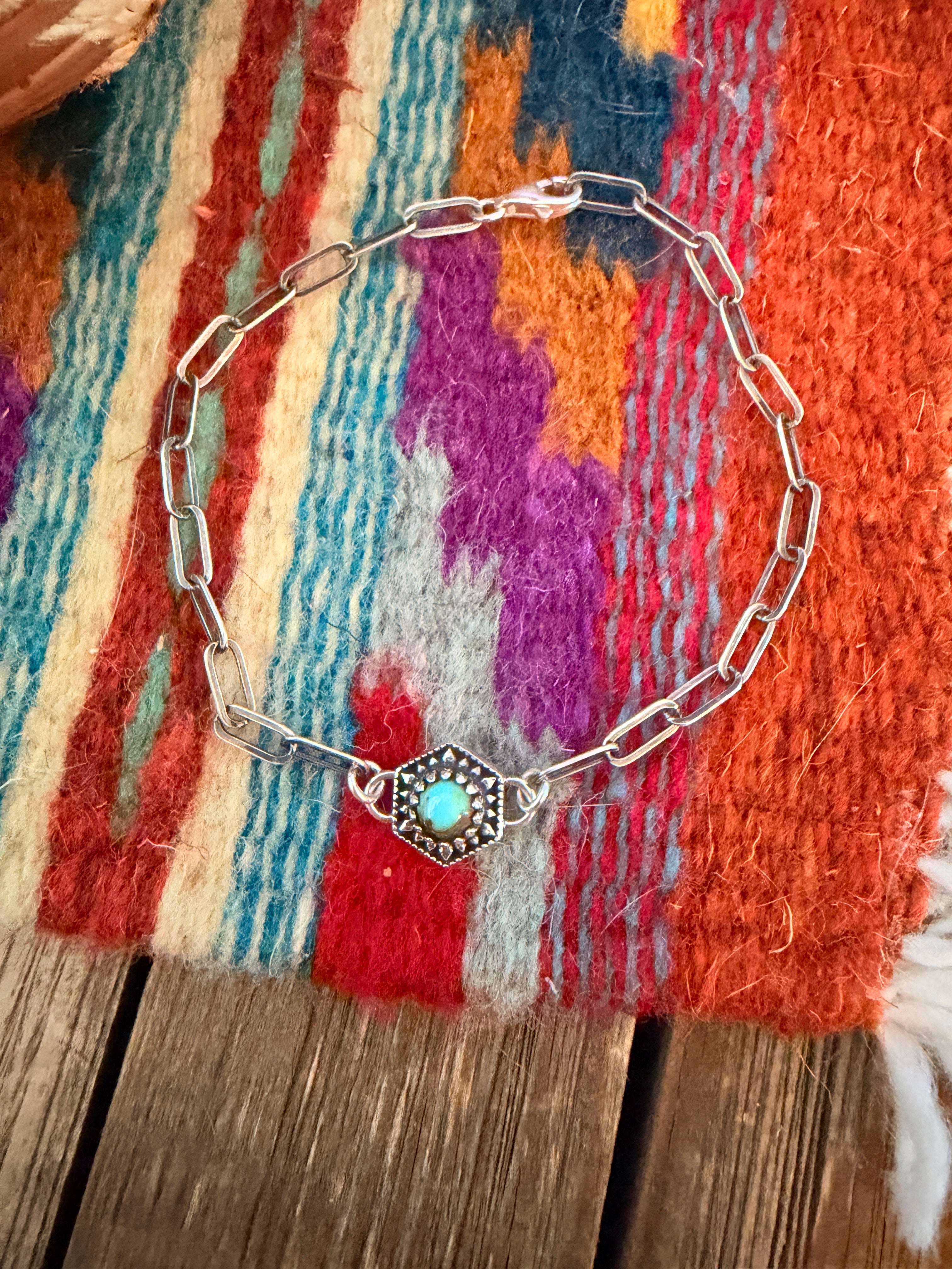 Handmade Sterling Silver and Turquoise Link Bracelet