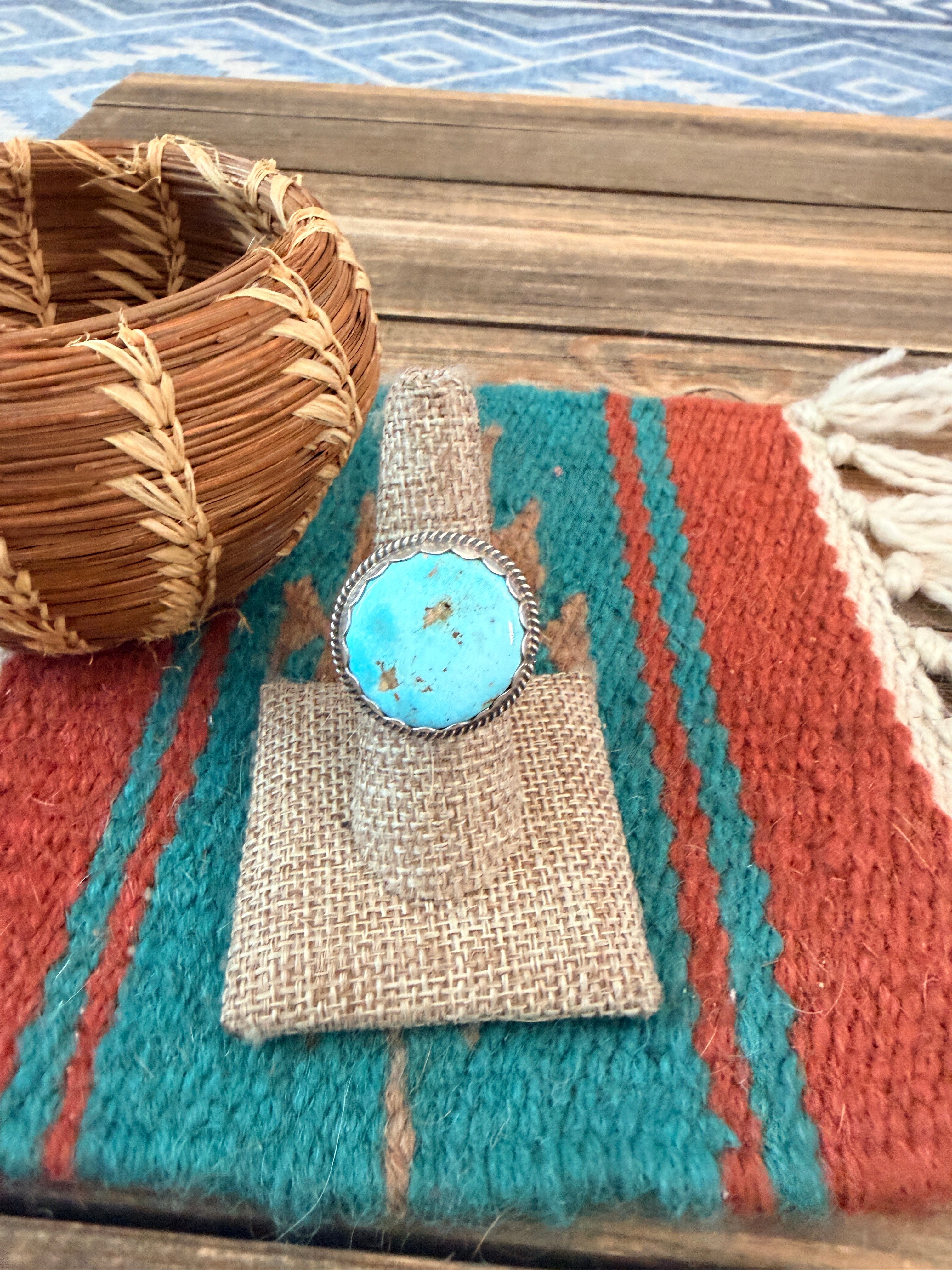 Handmade Sterling Silver & Blue Ridge Turquoise Adjustable Ring