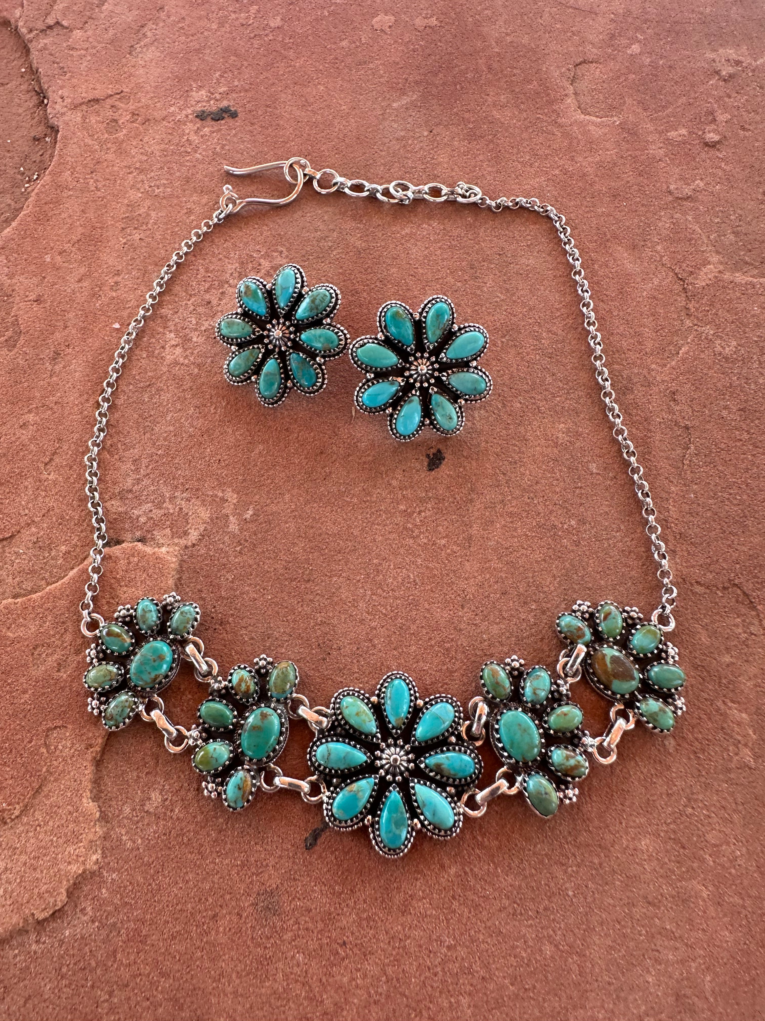 Handmade Sterling Silver & Turquoise Cluster Choker Set