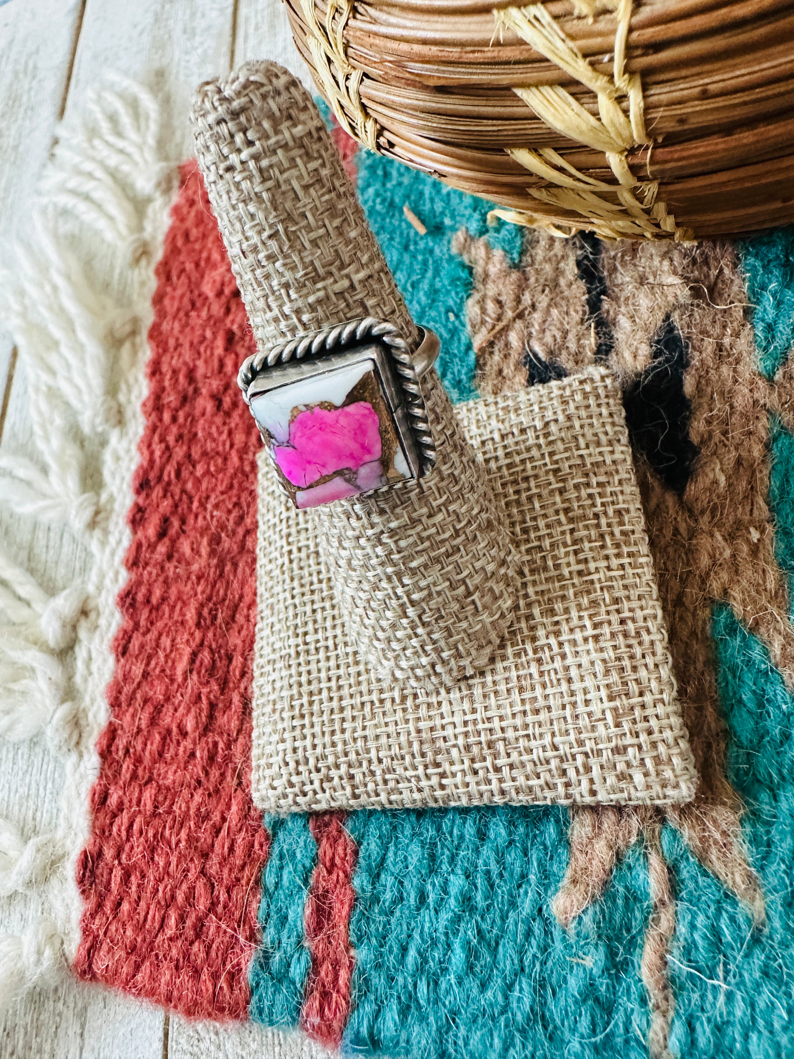Handcrafted Sterling Silver & Cotton Candy Adjustable Ring