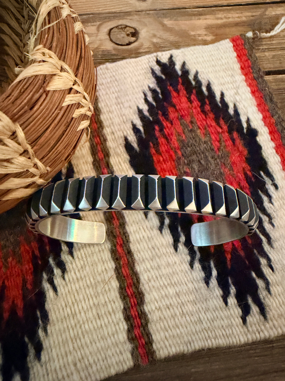 Hand Stamped Sterling Silver Cuff Bracelet by Leander Tahe