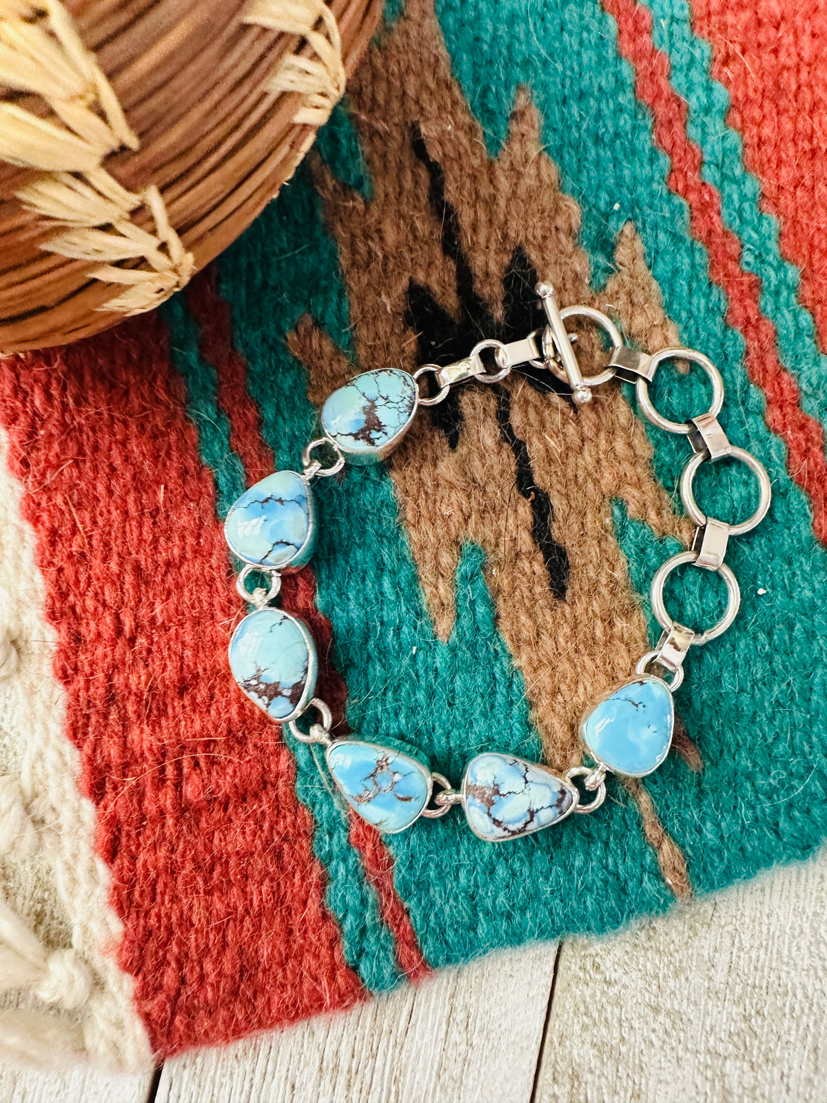 Handcrafted Golden Hills Turquoise & Sterling Silver Link Bracelet