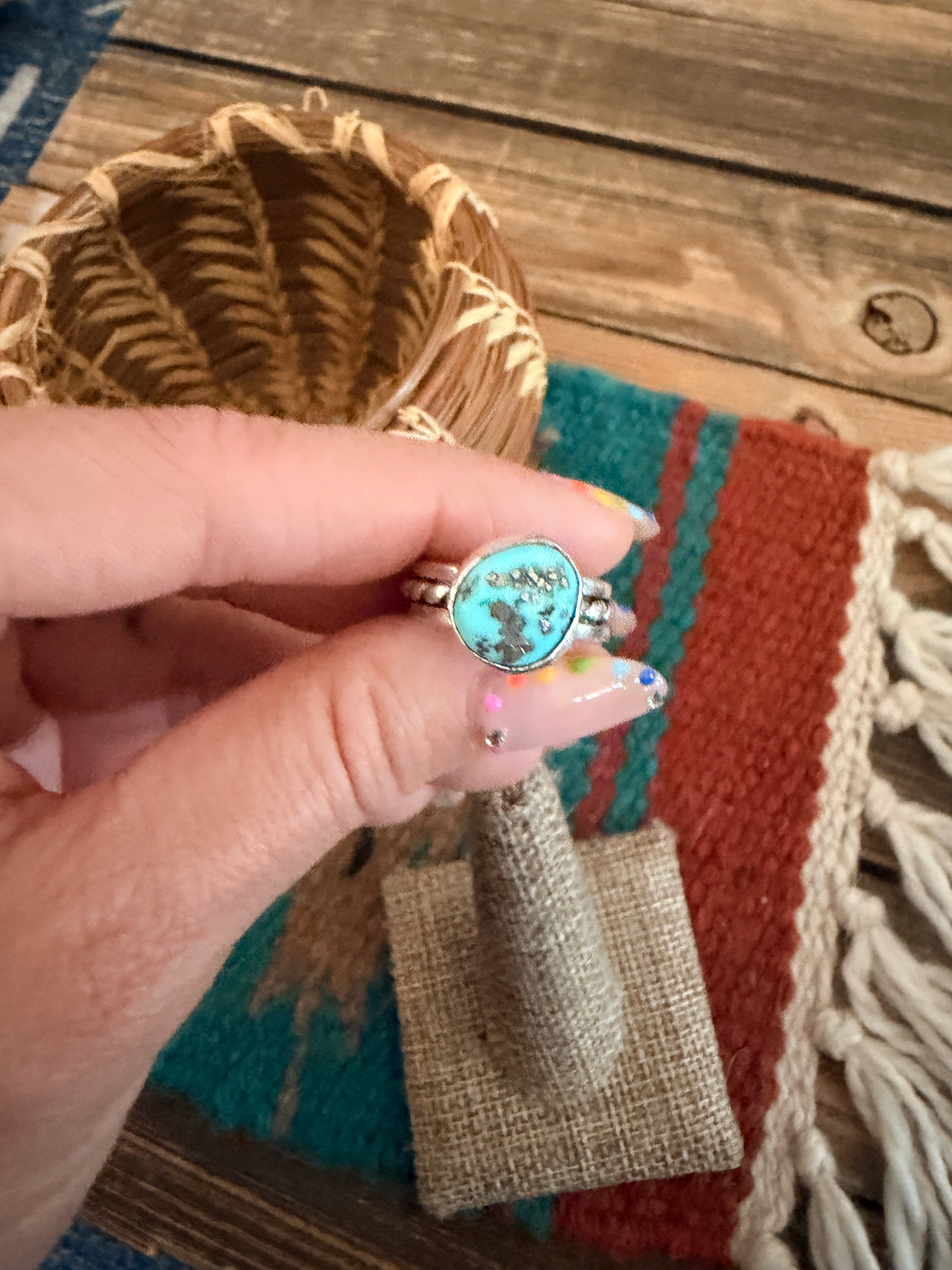 Handcrafted Turquoise & Sterling Silver Ring Size 4.75