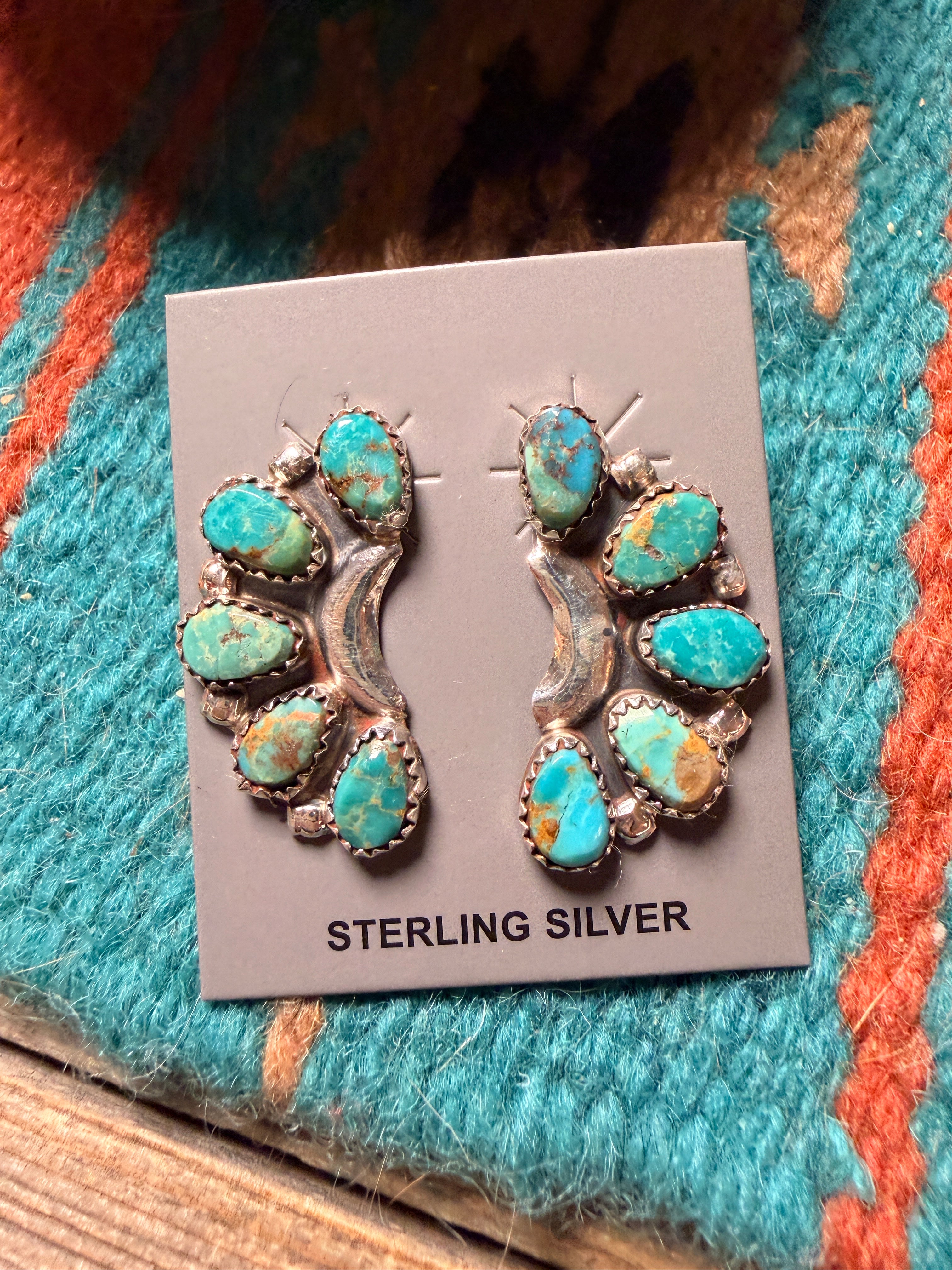 Handcrafted Turquoise & Sterling Silver Cluster Post Earrings Danny L. Wauneka