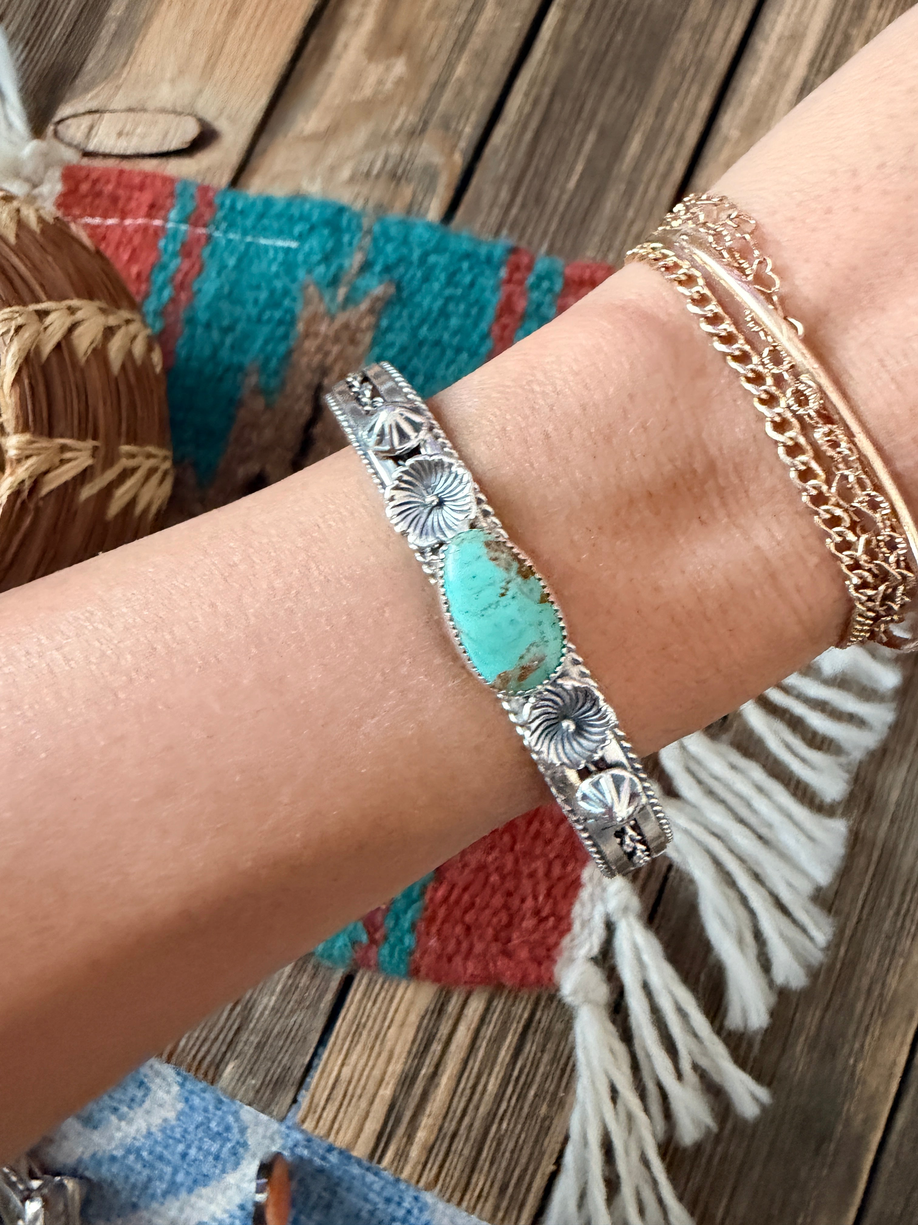 Handcrafted Sterling Silver & Turquoise Flower Cuff Bracelet