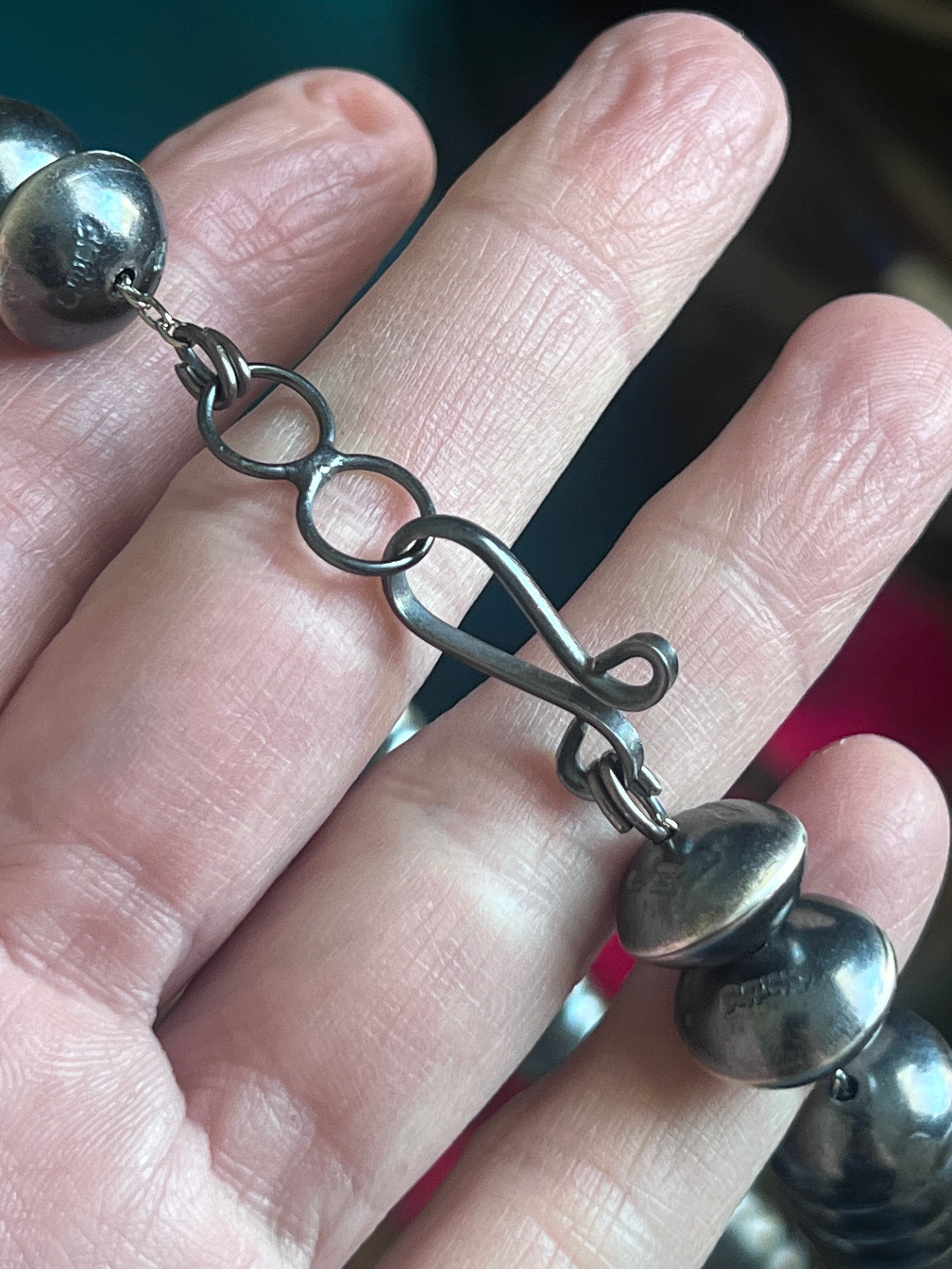 Handcrafted 15mm Sterling Silver Saucer Pearl Bead Necklace by Michelle Jameson, 29 inches