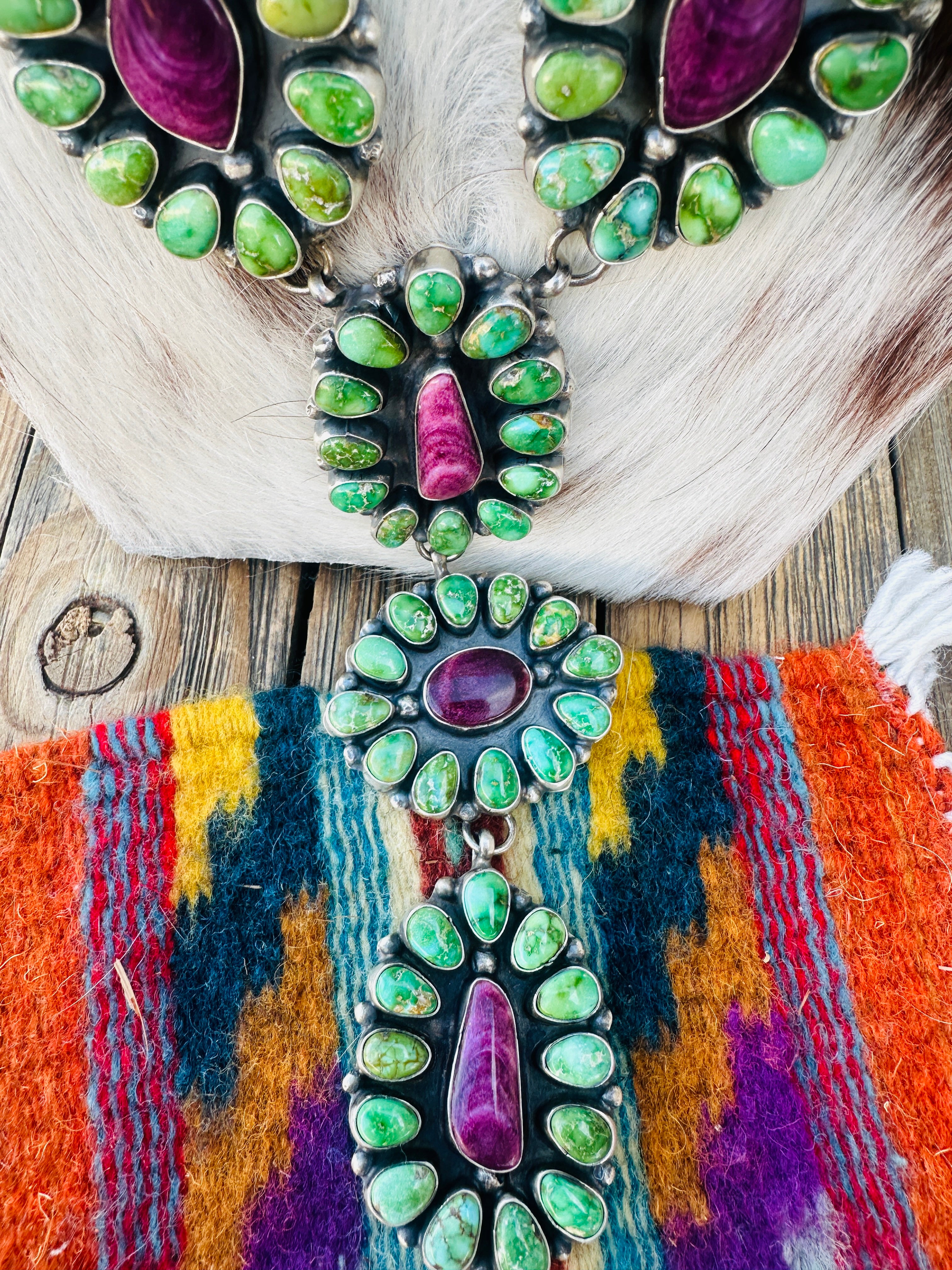 Handcrafted Sonoran Mountain Turquoise, Spiny & Sterling Silver Necklace by Ella Peter