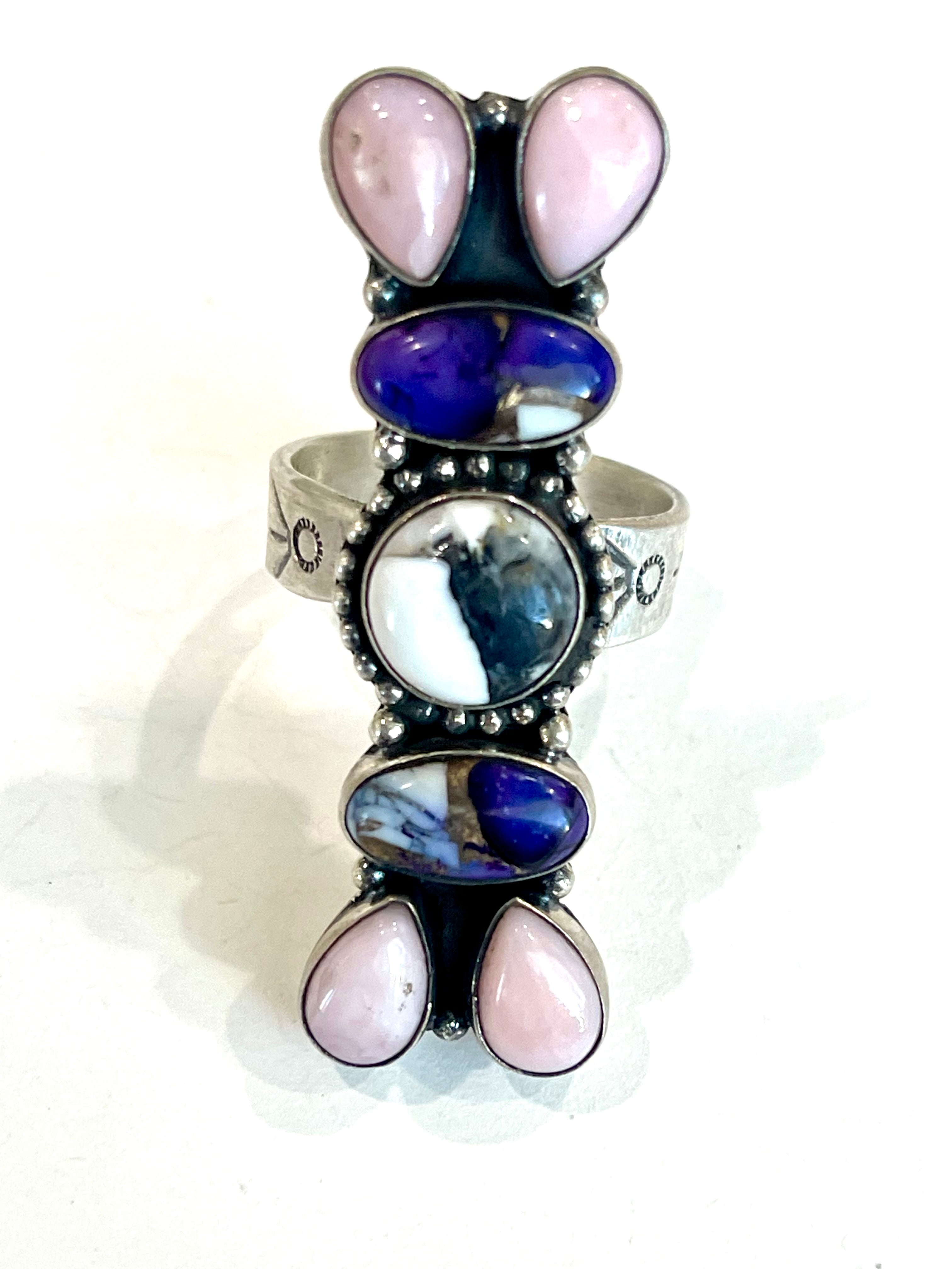 Beautiful Handmade Multi Stone And Sterling Silver Adjustable Ring