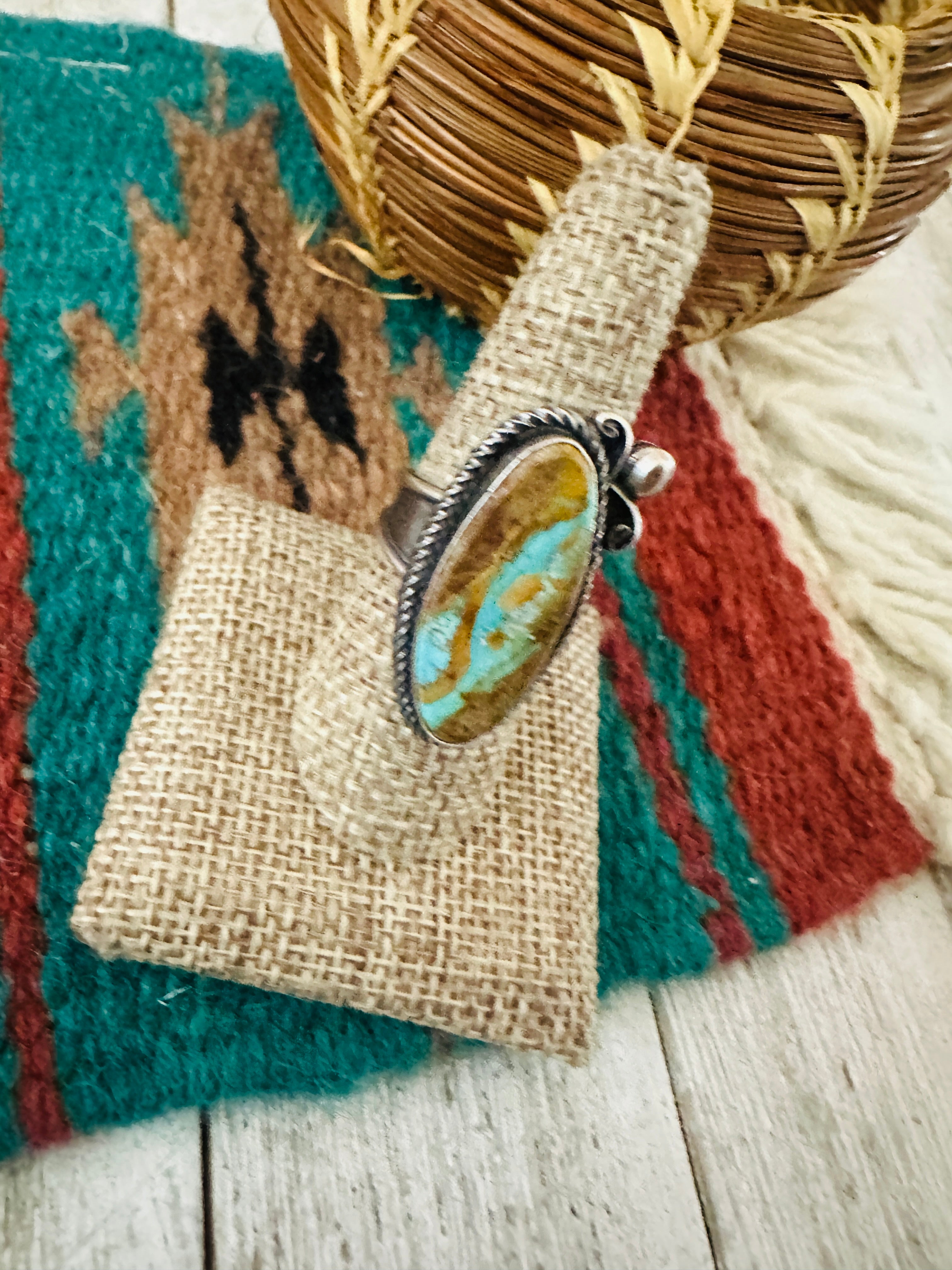 Handcrafted Turquoise & Sterling Silver Adjustable Ring by Jacqueline Silver