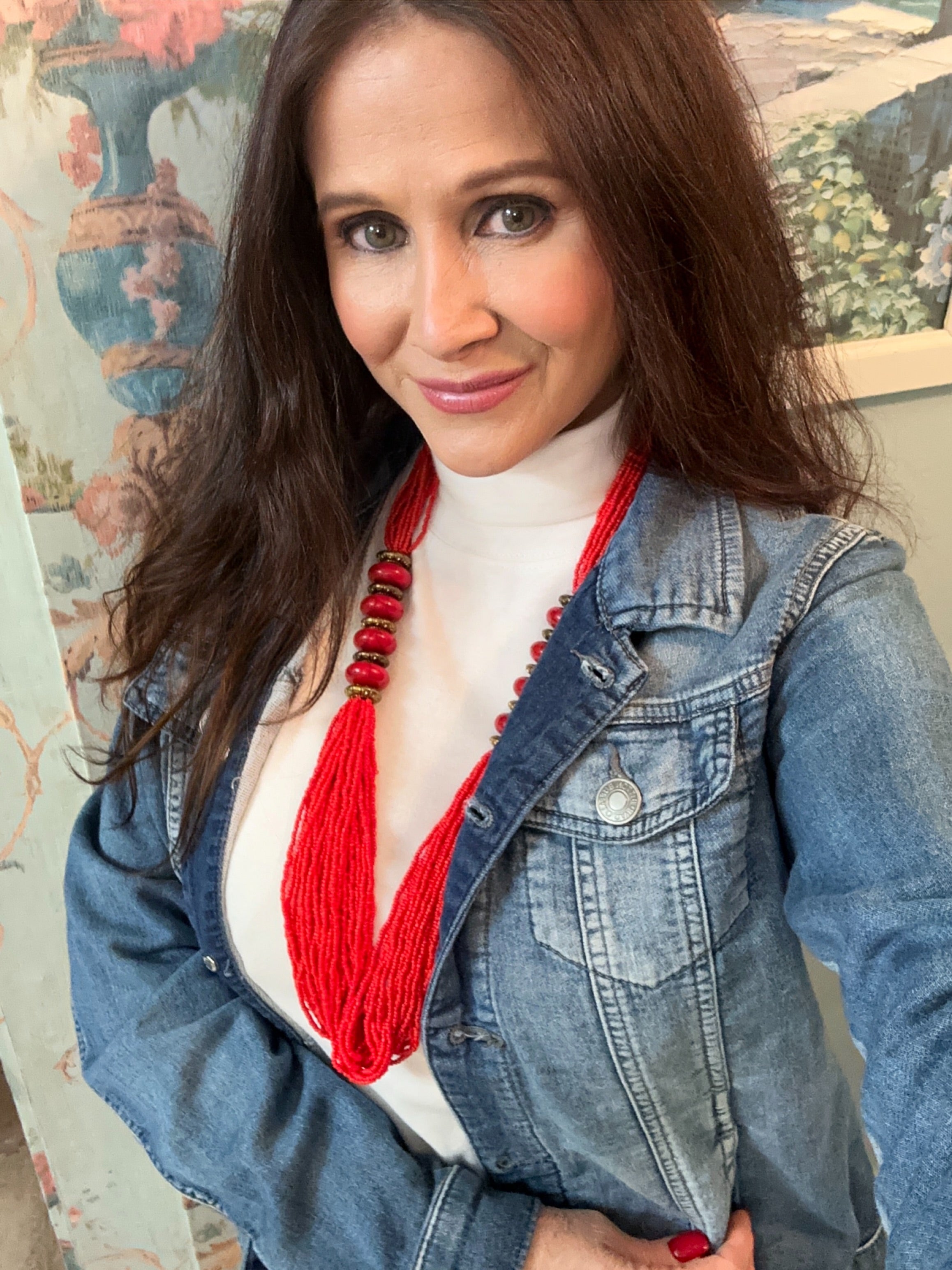 Red Beaded Strand Necklace