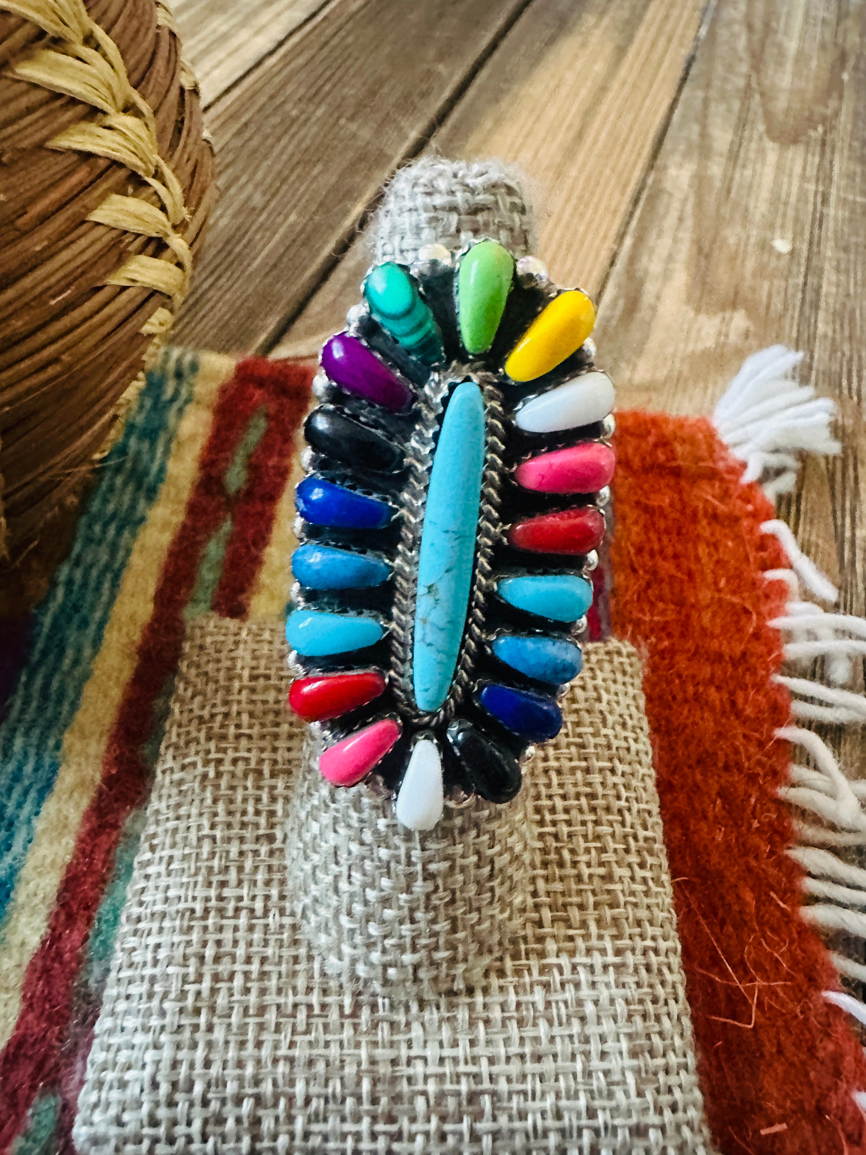 Handcrafted Sterling Silver & Multi Stone Cluster Ring