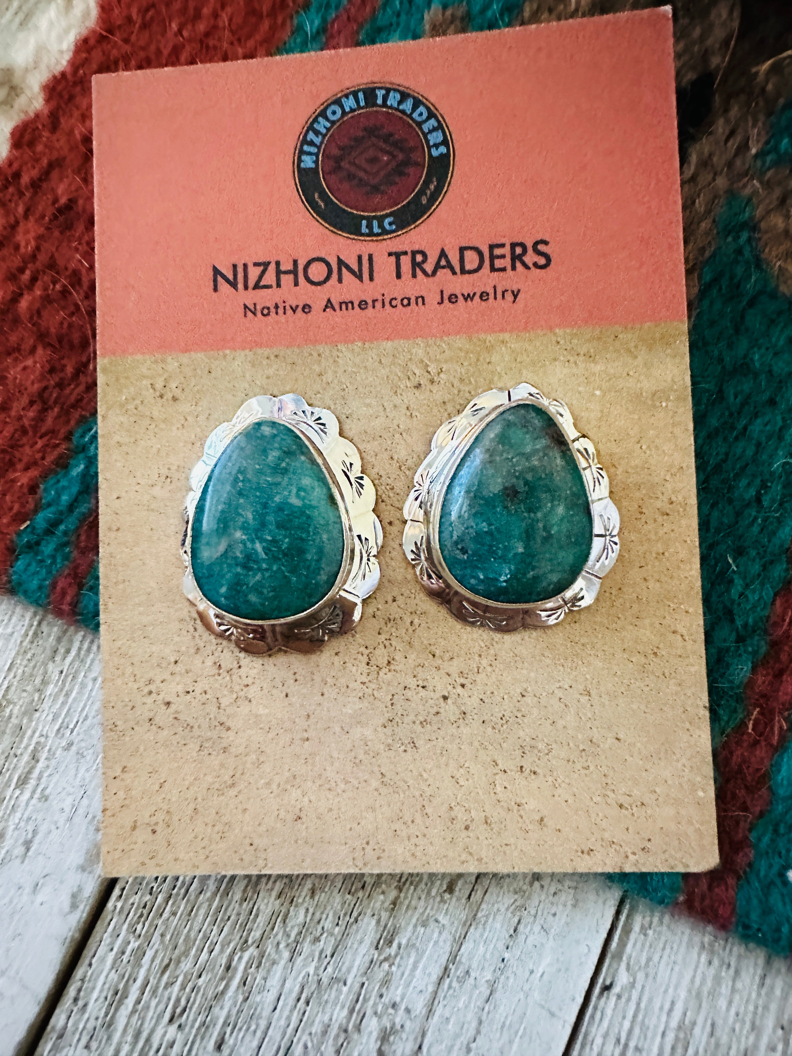 Navajo Turquoise & Sterling Silver Concho Post Earrings