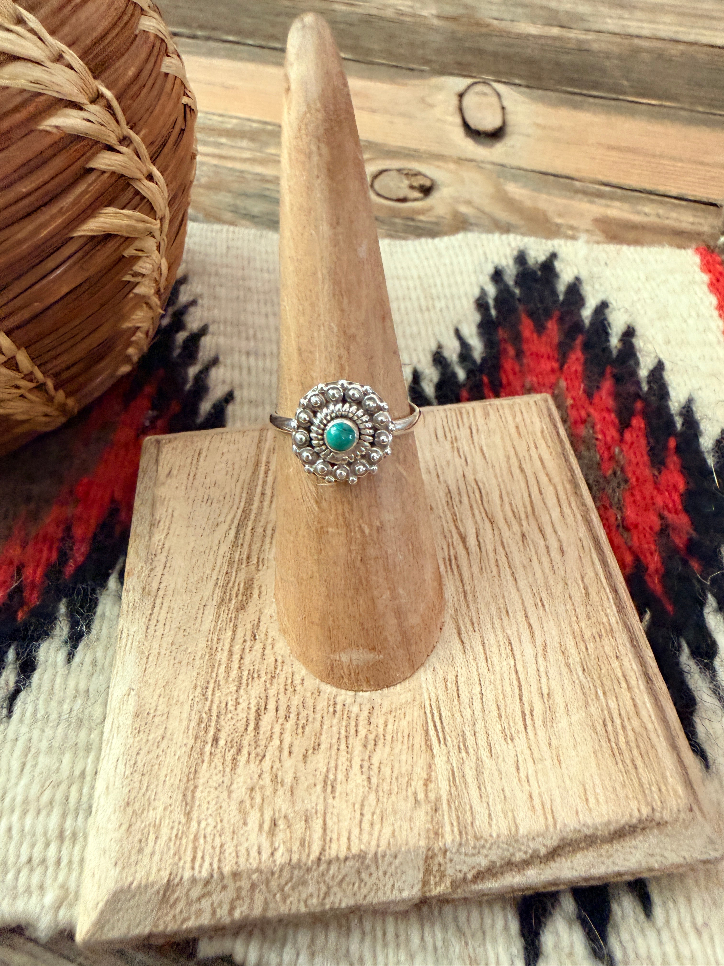 Handmade Sterling Silver & Malachite Adjustable Flower Ring