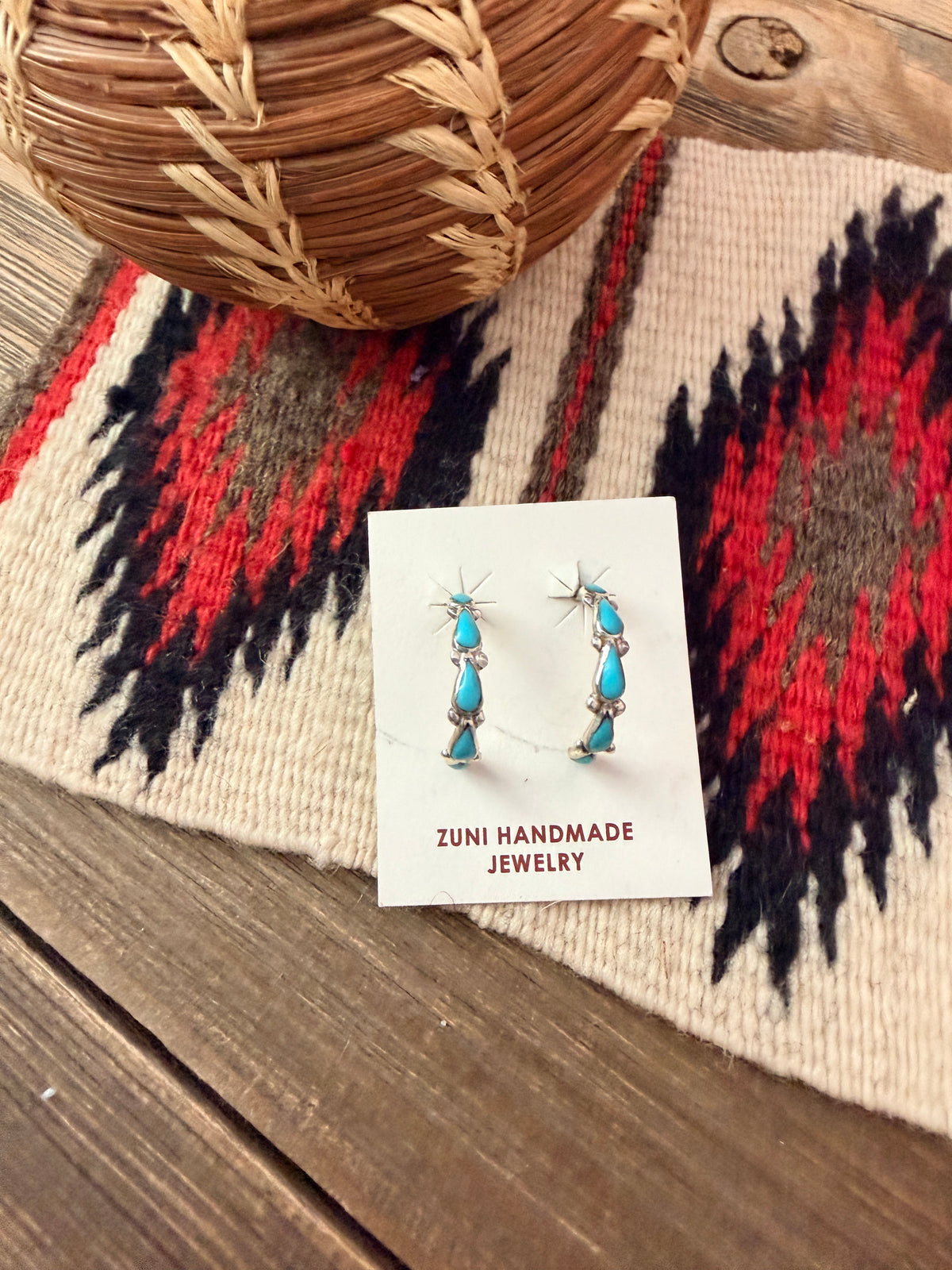 Handcrafted Turquoise & Sterling Silver Hoop Earrings