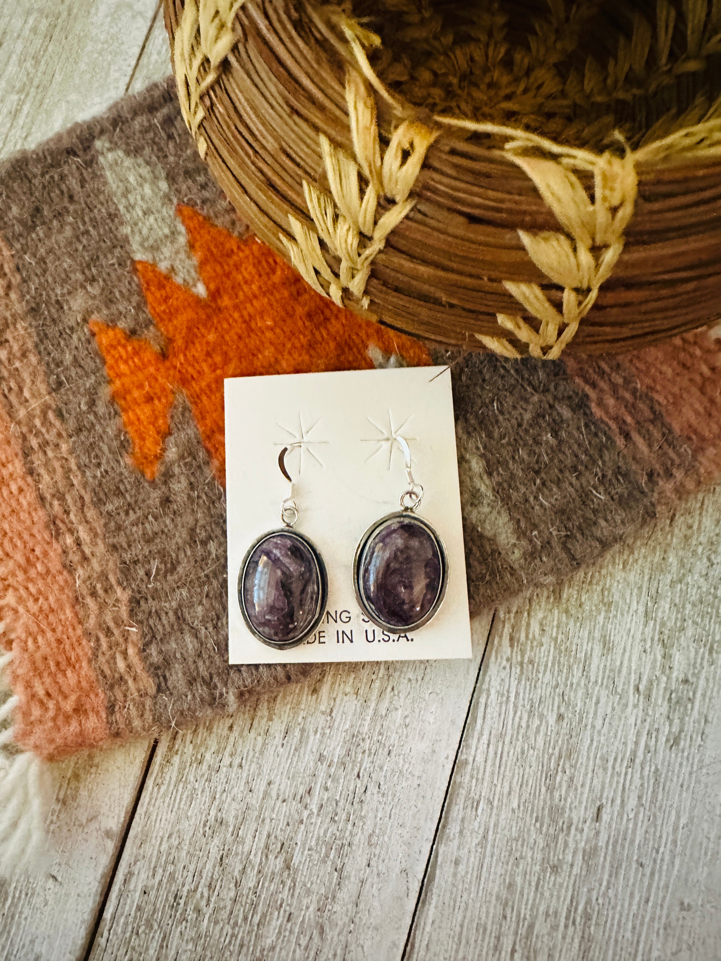 Handcrafted Charoite & Sterling Silver Dangle Earrings