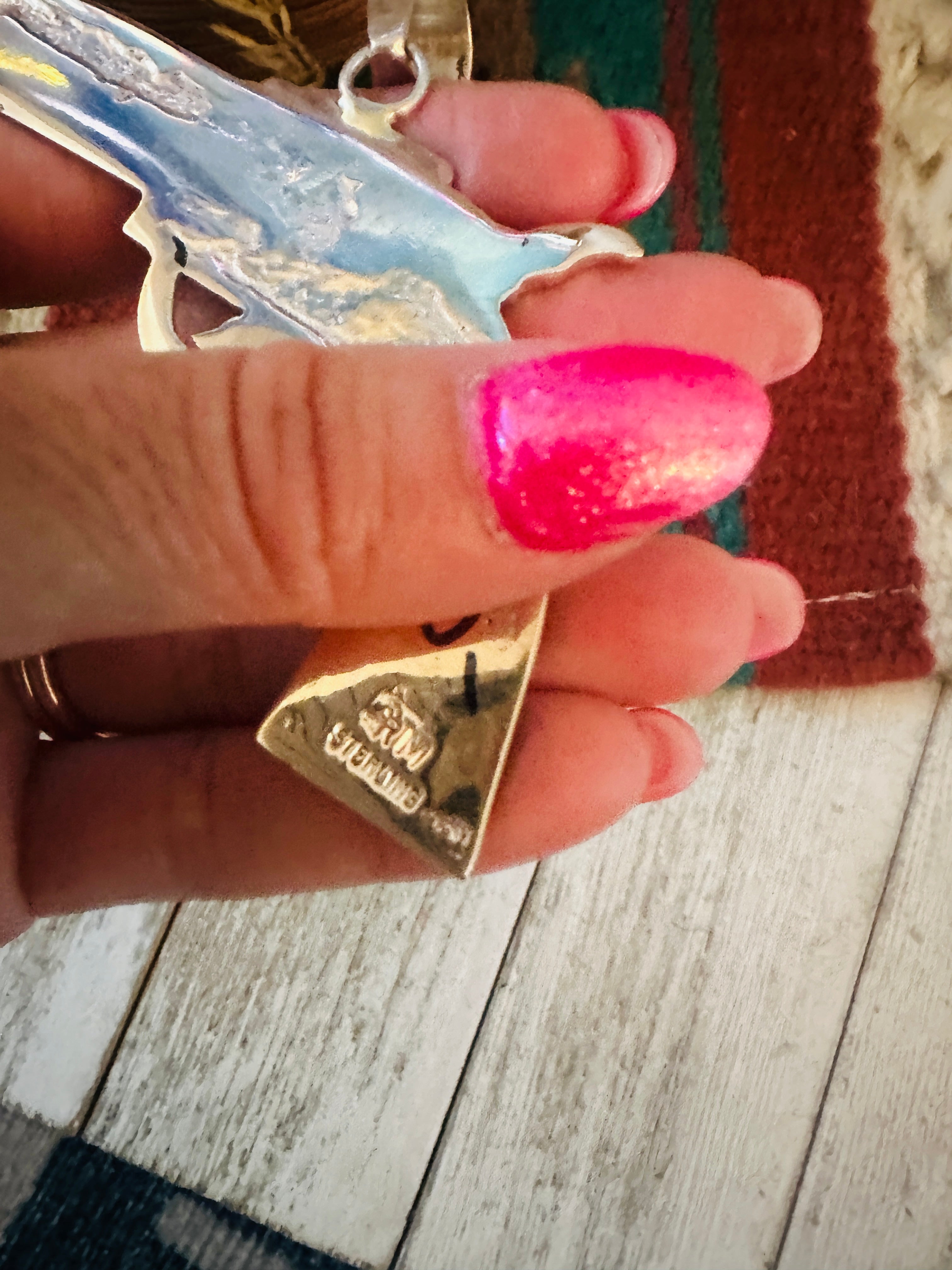 Handcrafted Sterling Silver & Turquoise Inlay Pistol Pendant