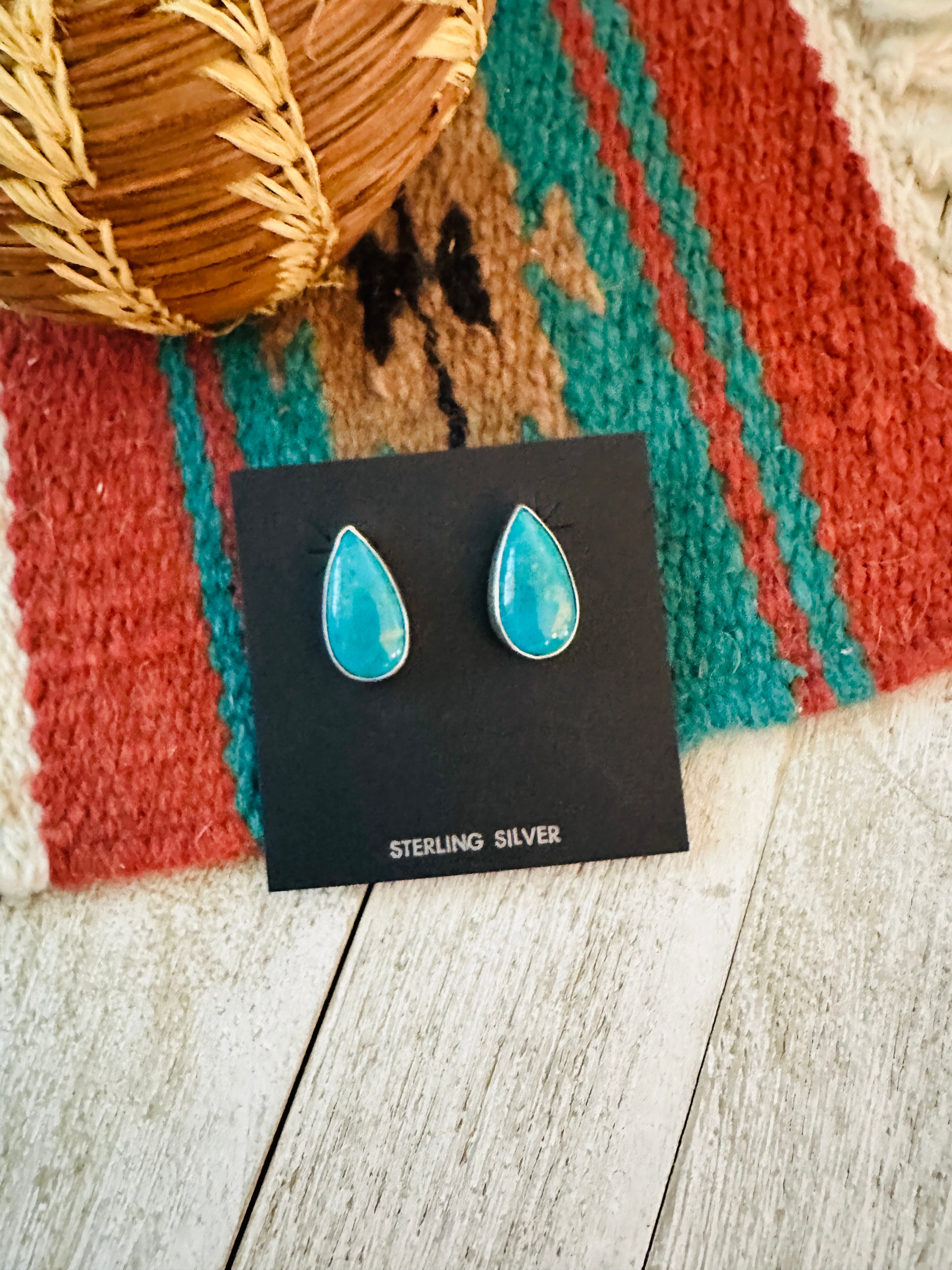 Handcrafted Sterling Silver & Turquoise Teardrop Post Earrings