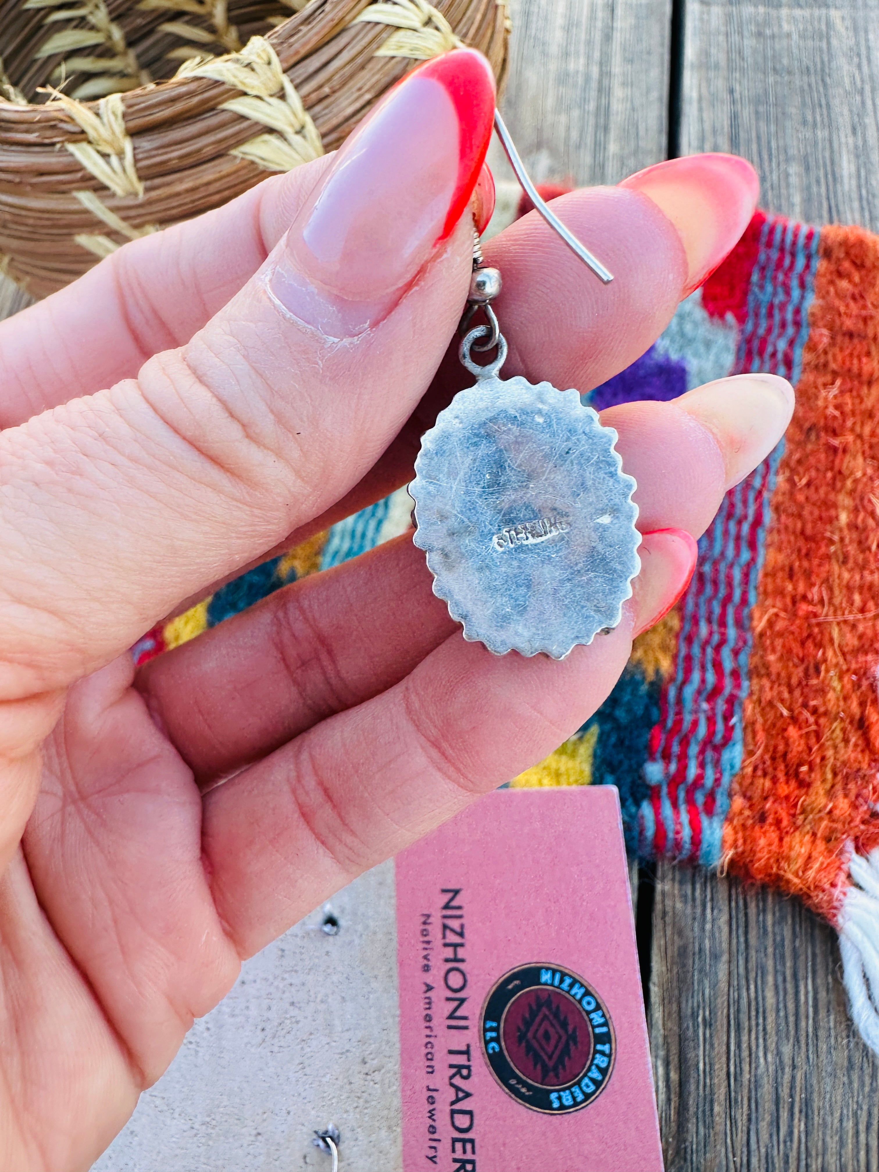 Handcrafted Old Pawn Sterling Silver & Turquoise Cluster Dangle Earrings