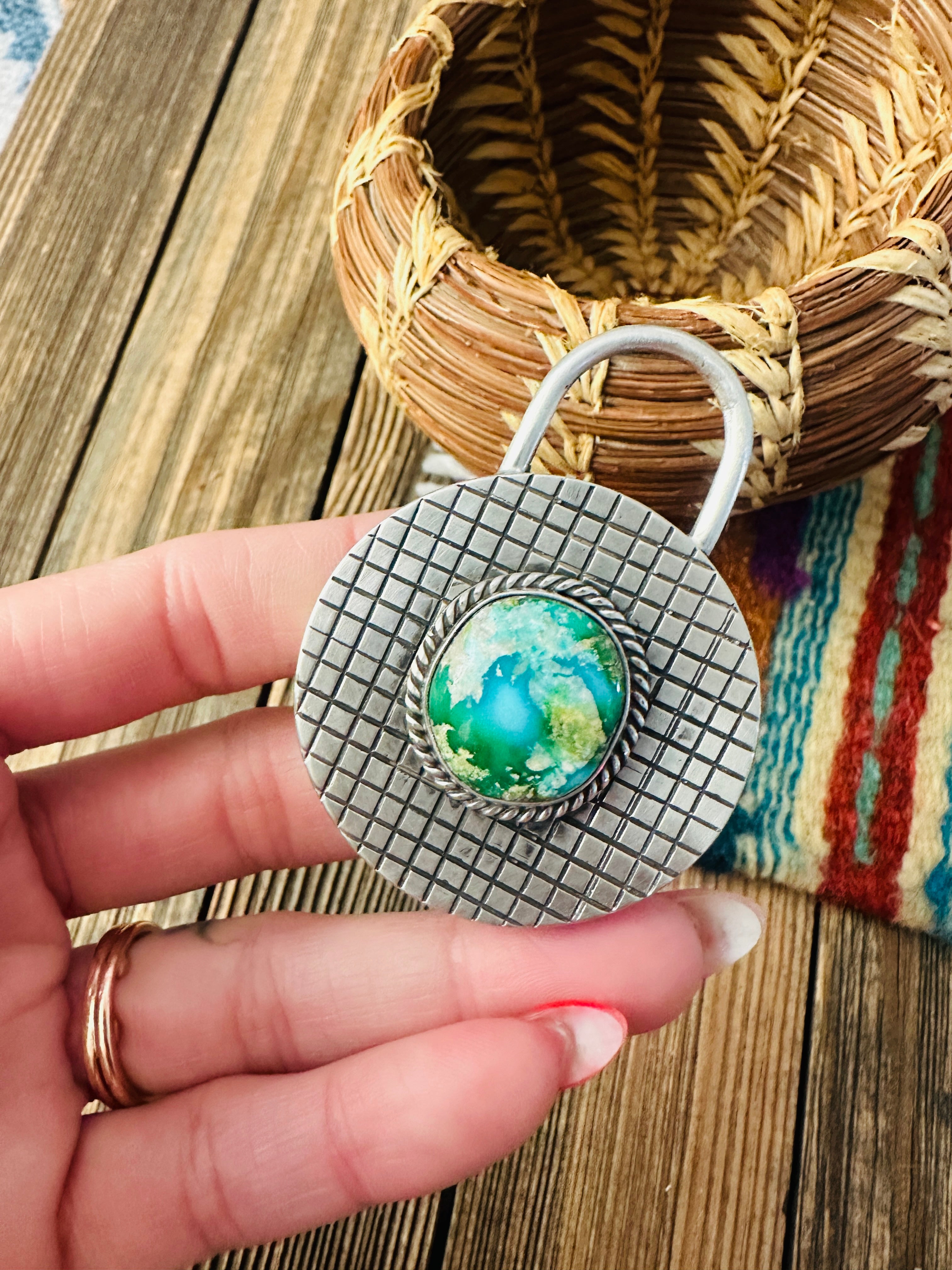Handcrafted Turquoise & Sterling Silver Locket Style Pendant by Charles Johnson