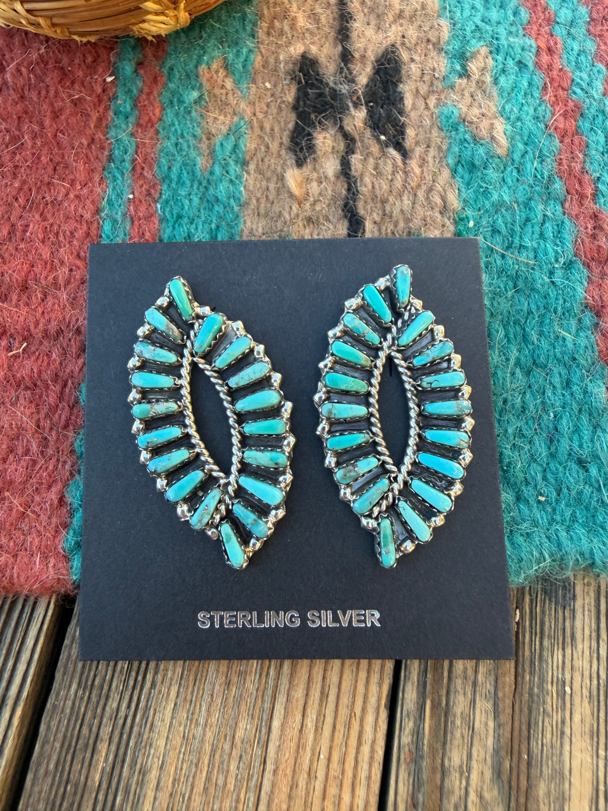 Handcrafted Turquoise & Sterling Silver Needle Point Post Earrings