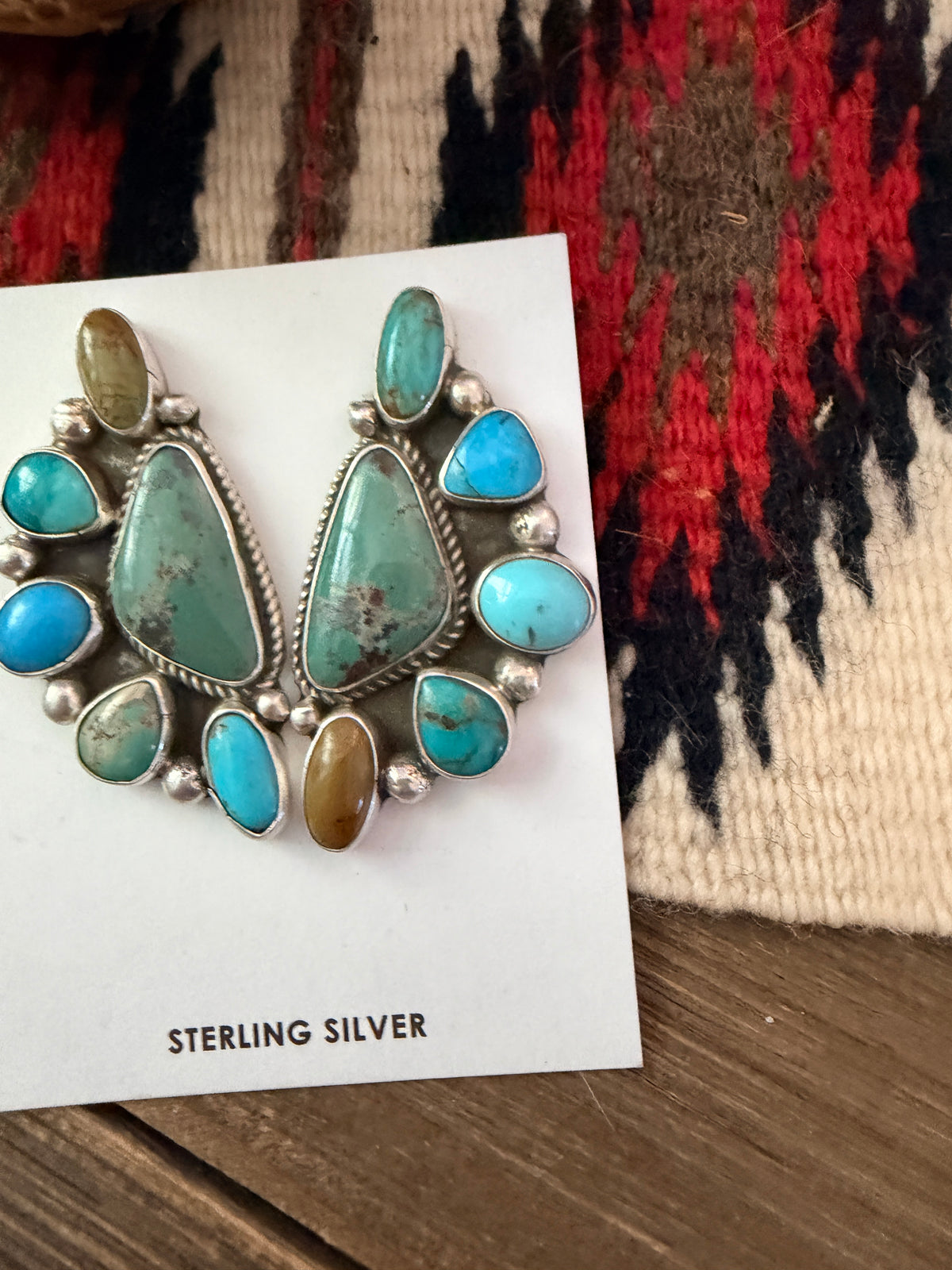 Handcrafted Turquoise & Sterling Silver Cluster Post Earrings by Geraldine James