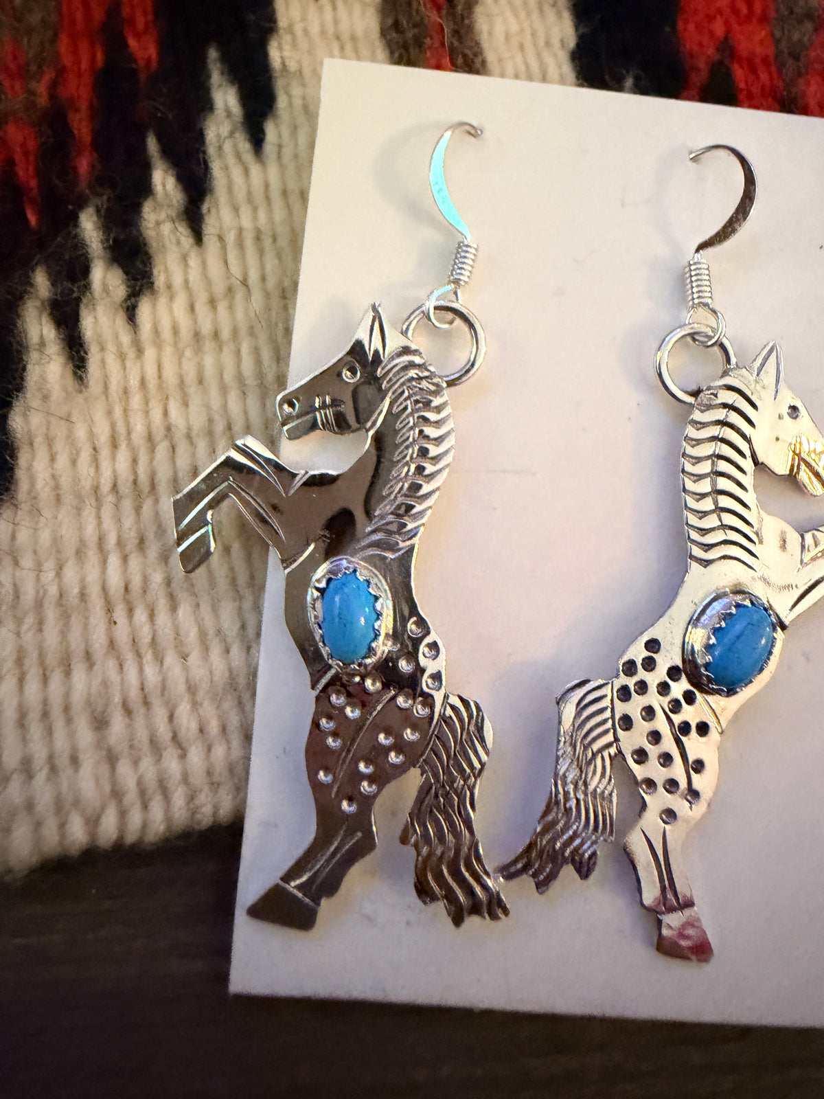 Handcrafted Sterling Silver & Turquoise Horse Dangle Earrings by Louise Yazzie