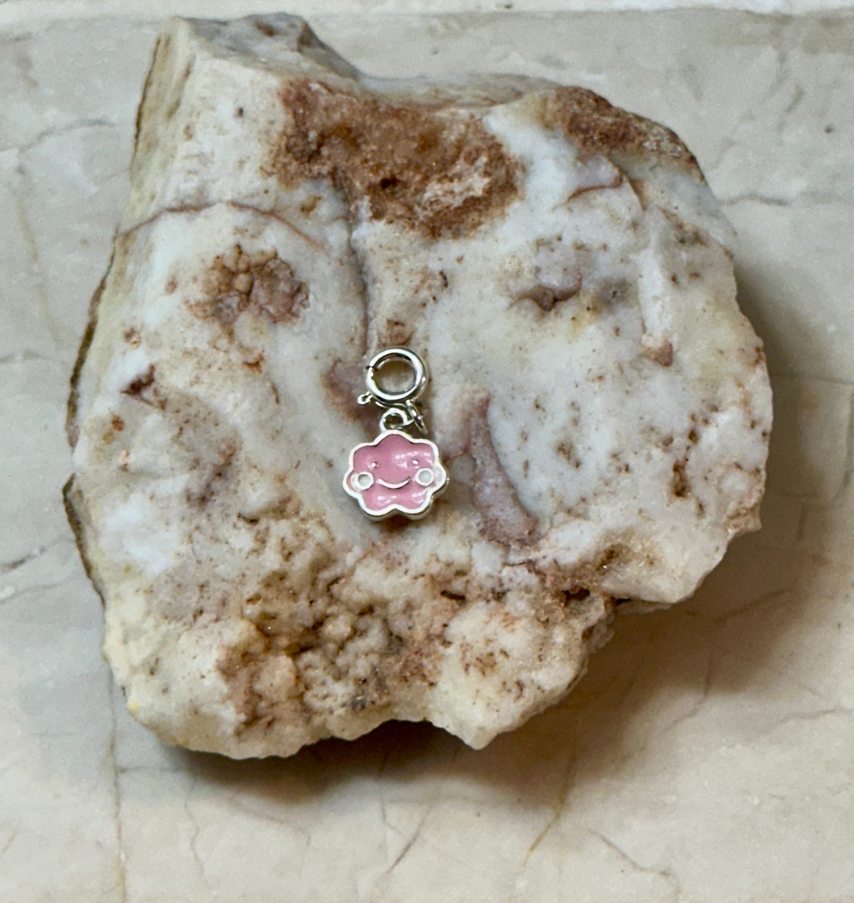 Sterling Silver Pink Smiley Flower Charm