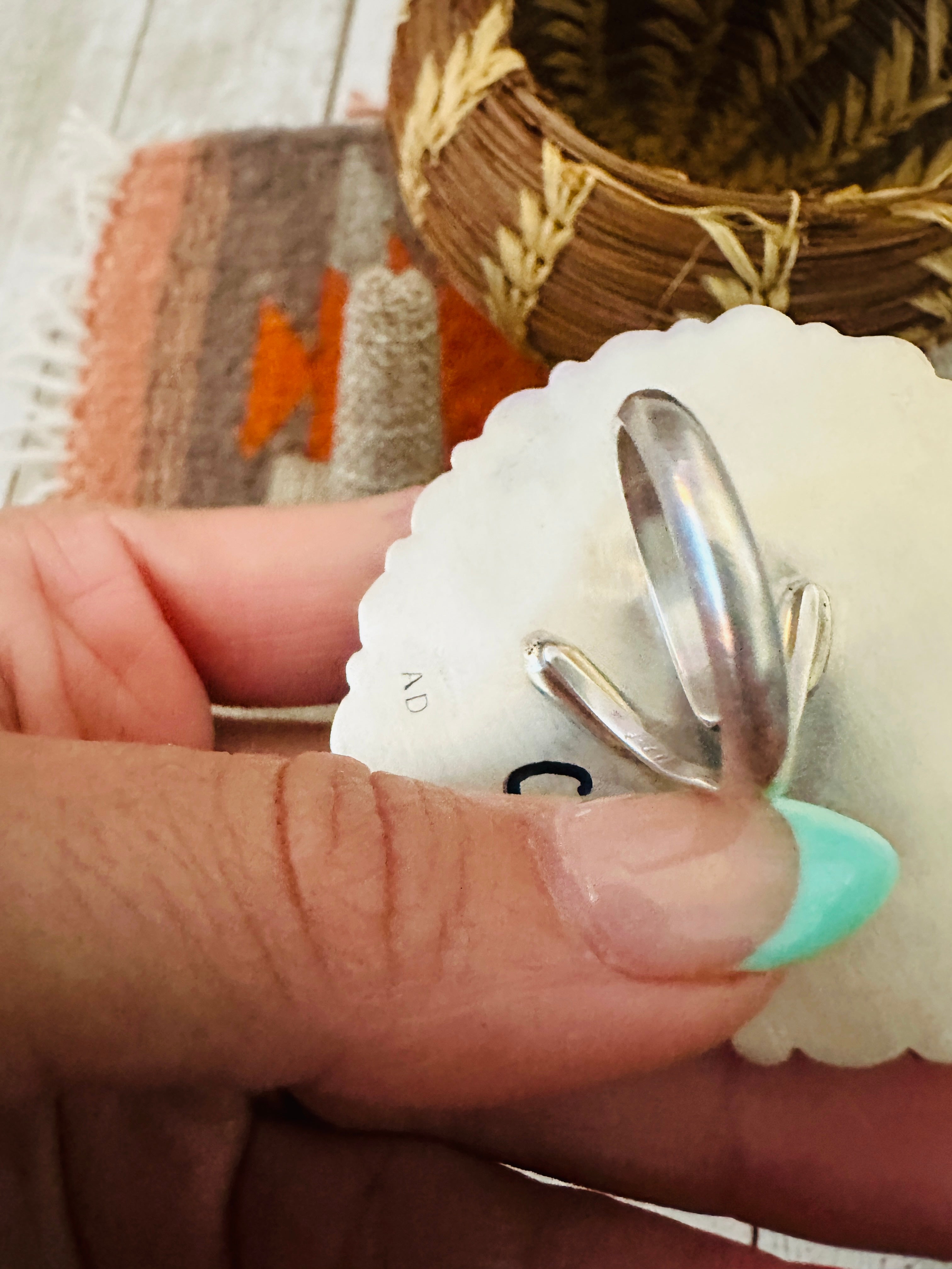 Handcrafted Sterling Silver, Spiny & Turquoise Cluster Adjustable Heart Ring