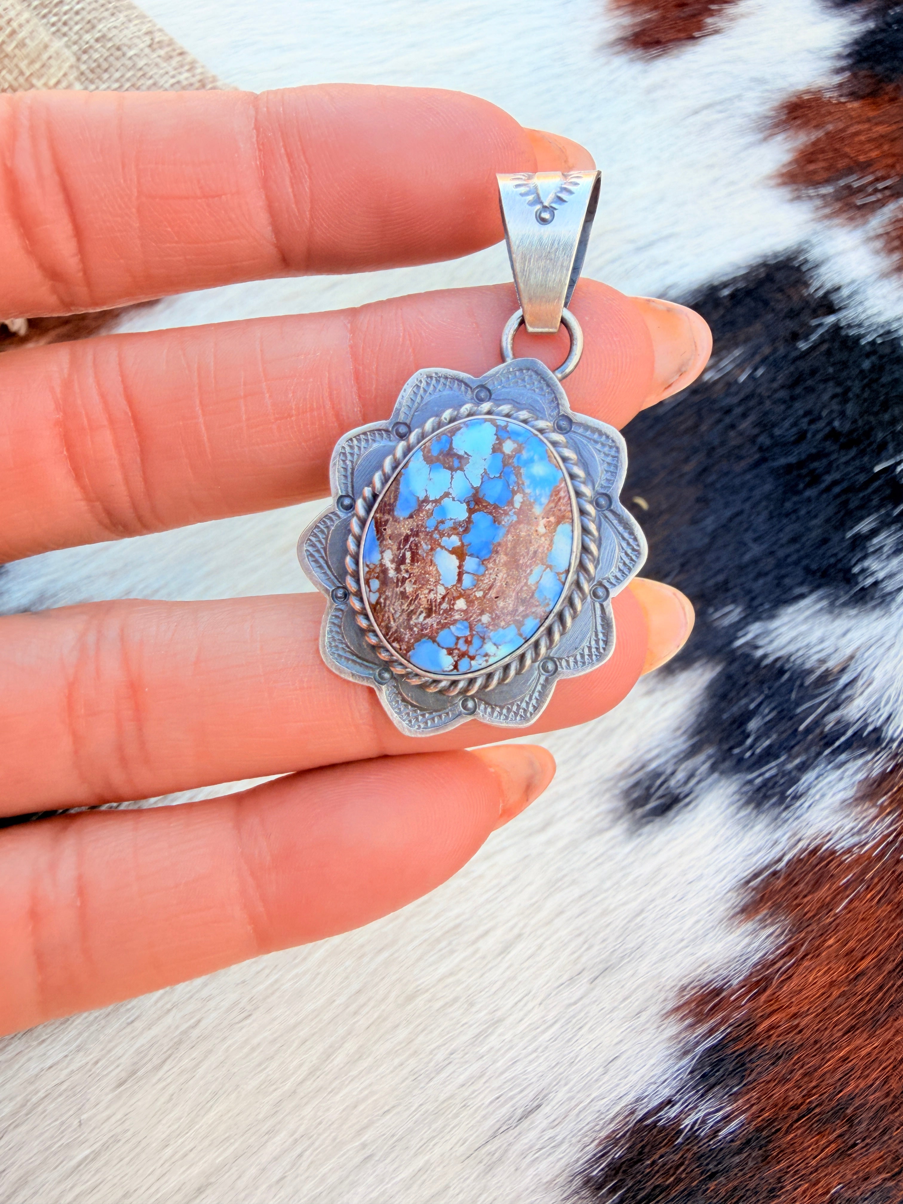 Handcrafted Sterling Silver & Golden Hills Turquoise Pendant by David Skeets