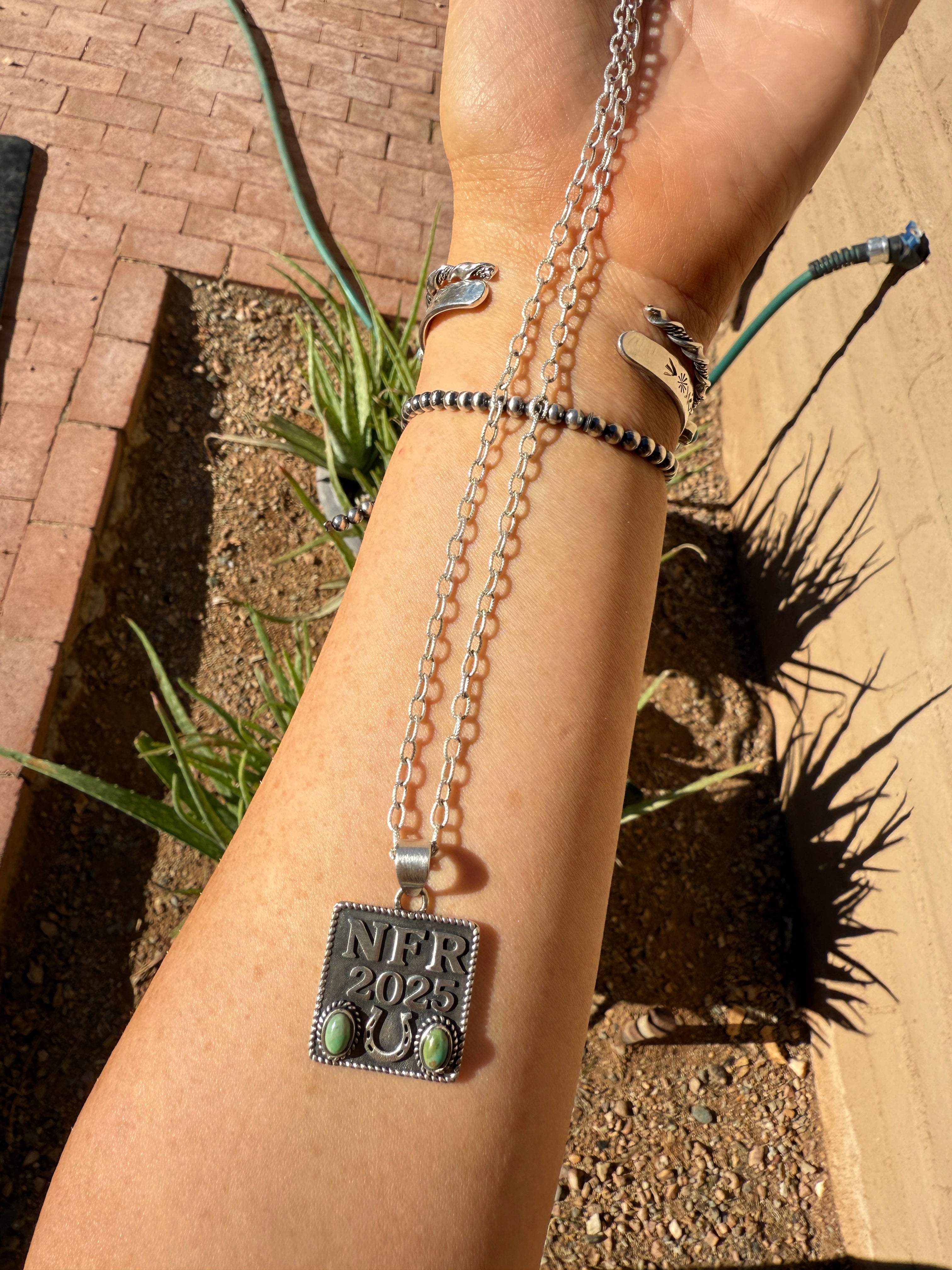 NFR NECKLACE Handmade Sterling Silver Kingman Turquoise Necklace "Signed Nizhoni"