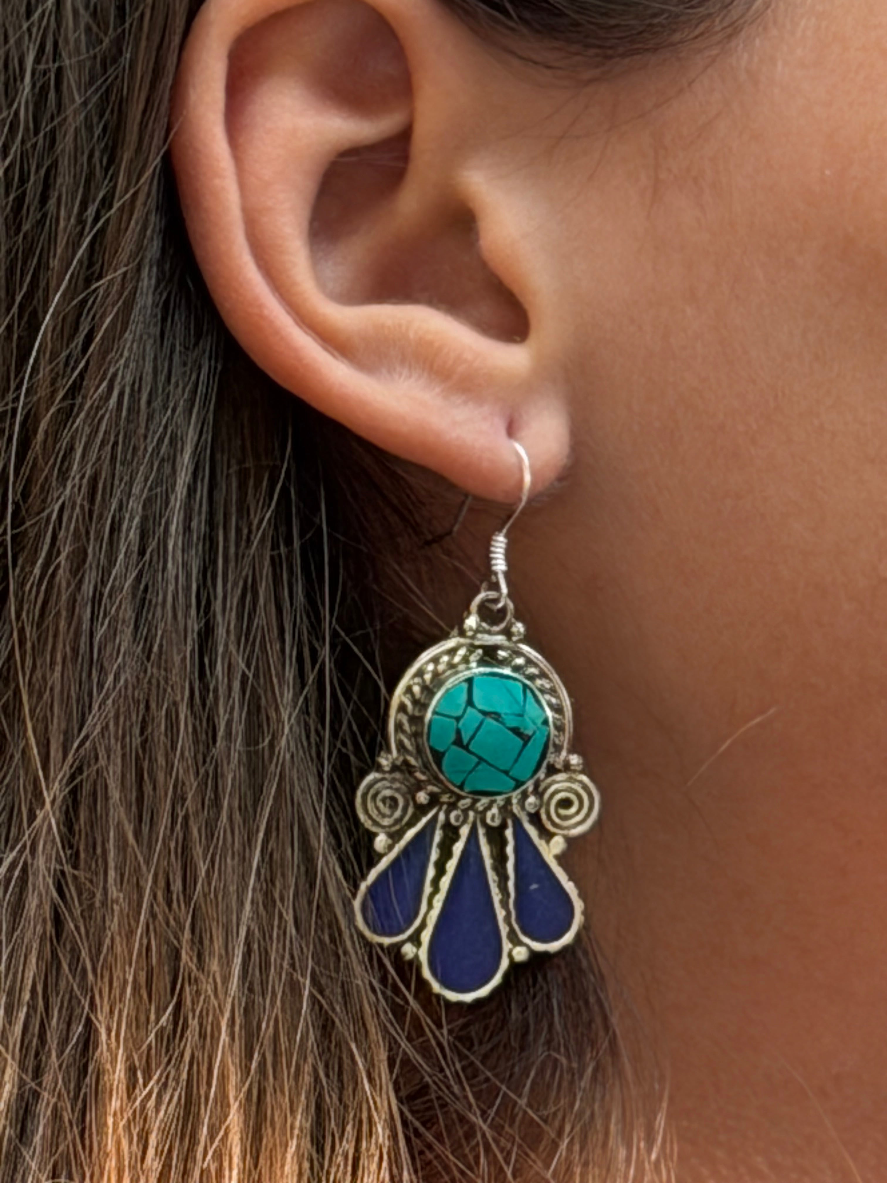 Turquoise Mosaic & Lapis Drop Earrings